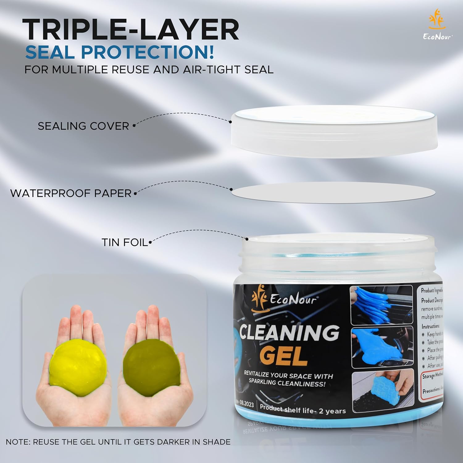 EcoNour Gel de limpieza de coche (paquete de 2) para rejillas de ventilación de CA y portavasos  Accesorios de masilla de limpieza de automóvil para