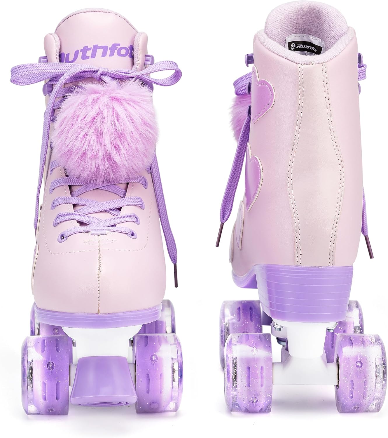 Patines clásicos para mujeres y niñas con ruedas iluminadas y patrón de corazón de amor, patines de piel sintética de alta calidad