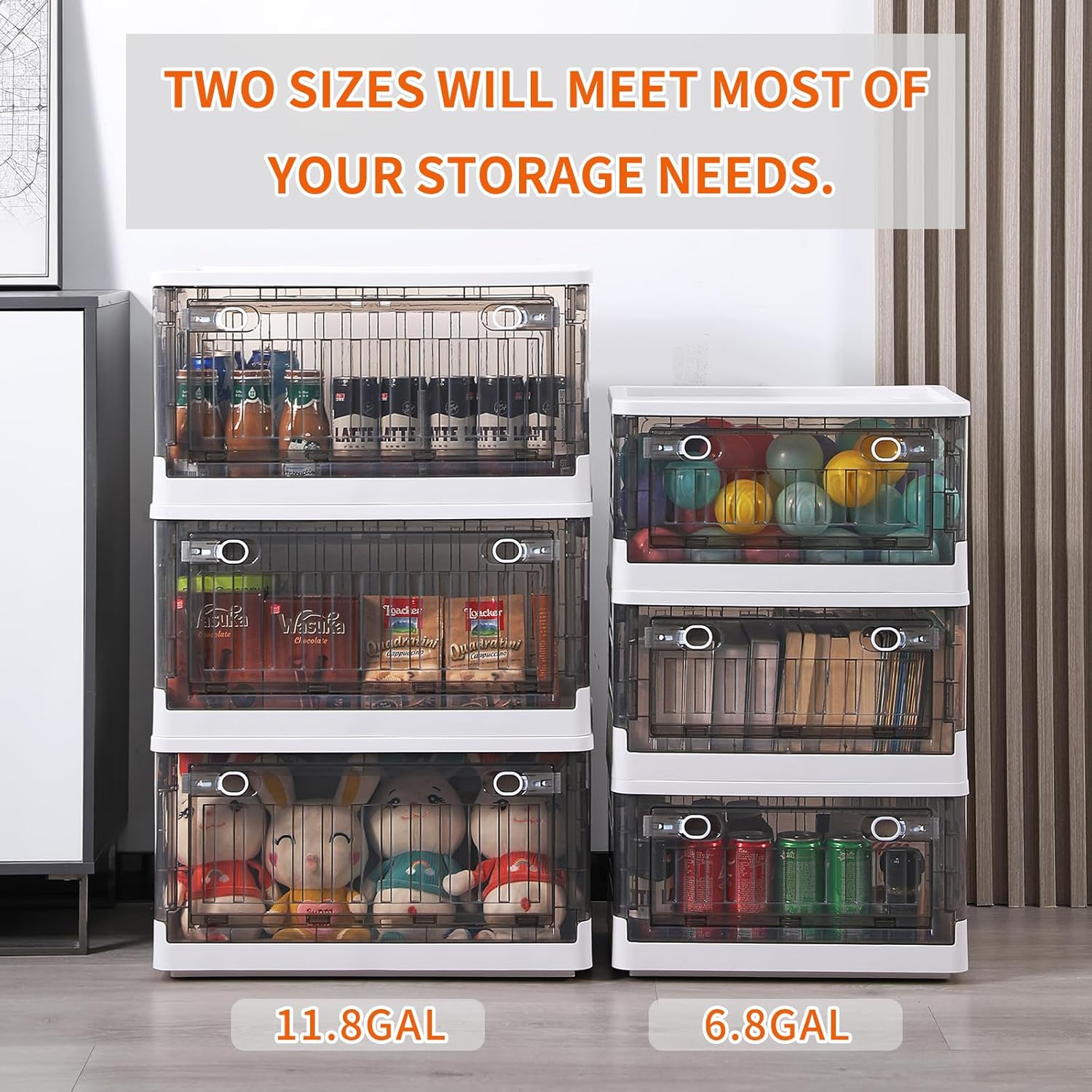 Anysig Closet Organizers and Storage – Stackable Collapsible Storage Bins 13 Gal, Storage Bins with Lids and Wheels Foldable Box Storage Containers
