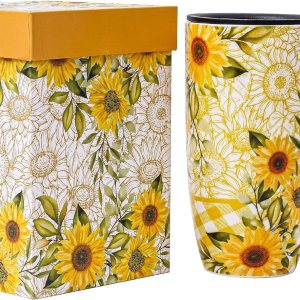 Topadorn Taza de cerámica para café, taza de té de porcelana con tapa en caja de regalo, 17 onzas, girasoles. Topadorn Taza de cerámica para café, taza de té de porcelana con tapa en caja de regalo, 17 onzas, girasoles.