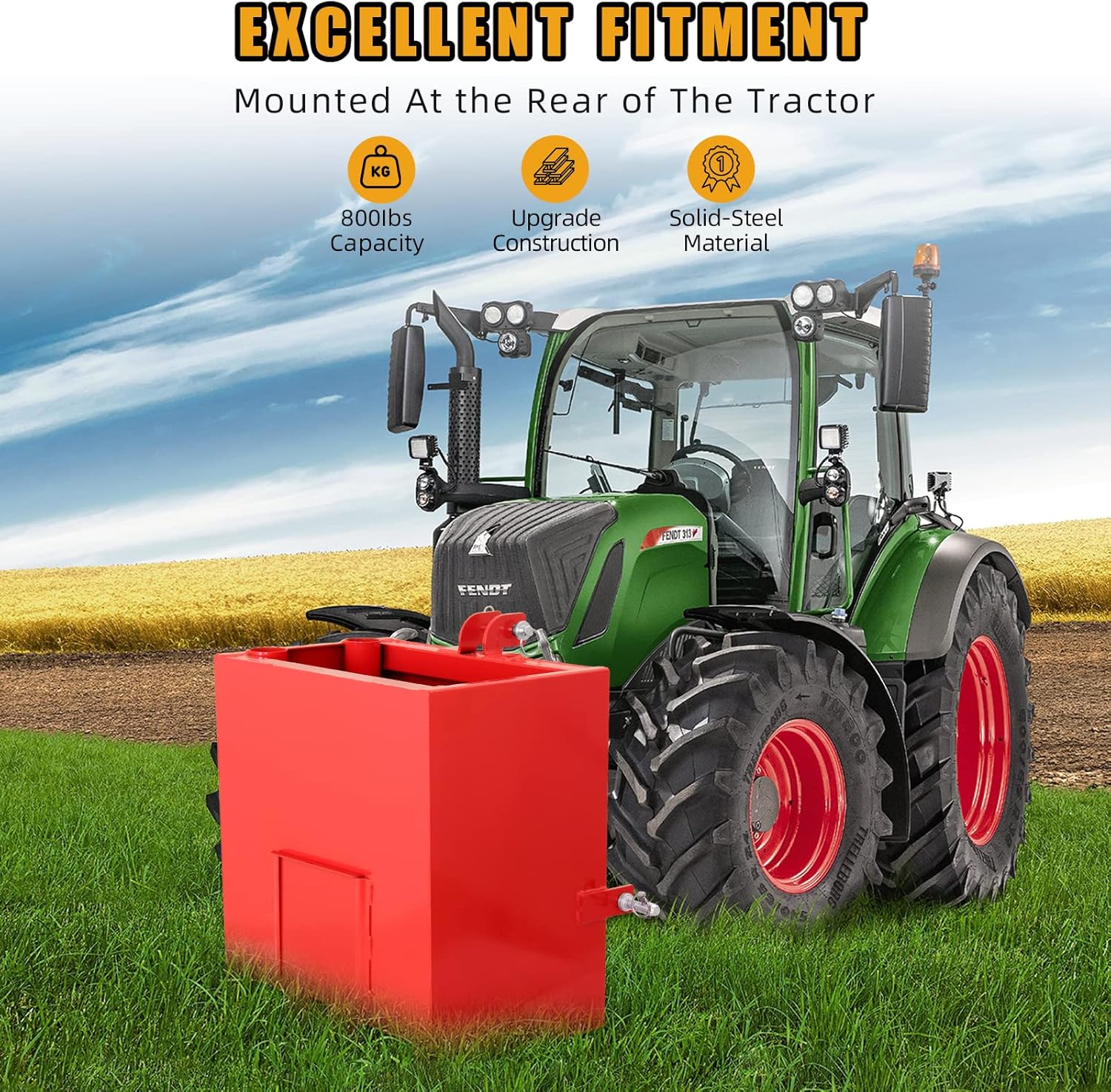 Caja de balasto de 3 puntos, capacidad de 800 libras, se adapta al accesorio de tractor de categoría 1, receptor de enganche estándar de 2 pulgadas