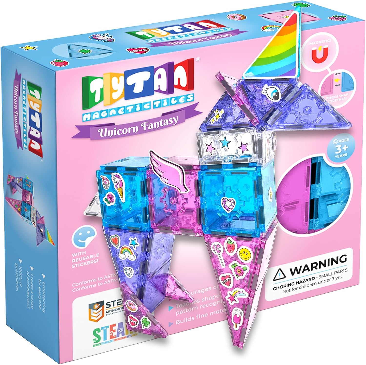 Tytan Tiles Ultimate Unicorn – Juego de construcción de azulejos magnéticos, adorable juguete STEM para niños, juego creativo, reconocimiento de