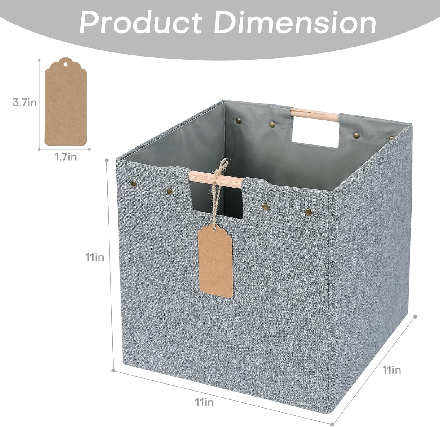 LaMorée Contenedores de almacenamiento de tela, 3 cubos plegables de 11 x 11 pulgadas, cestas de almacenamiento de lino y algodón con asas de