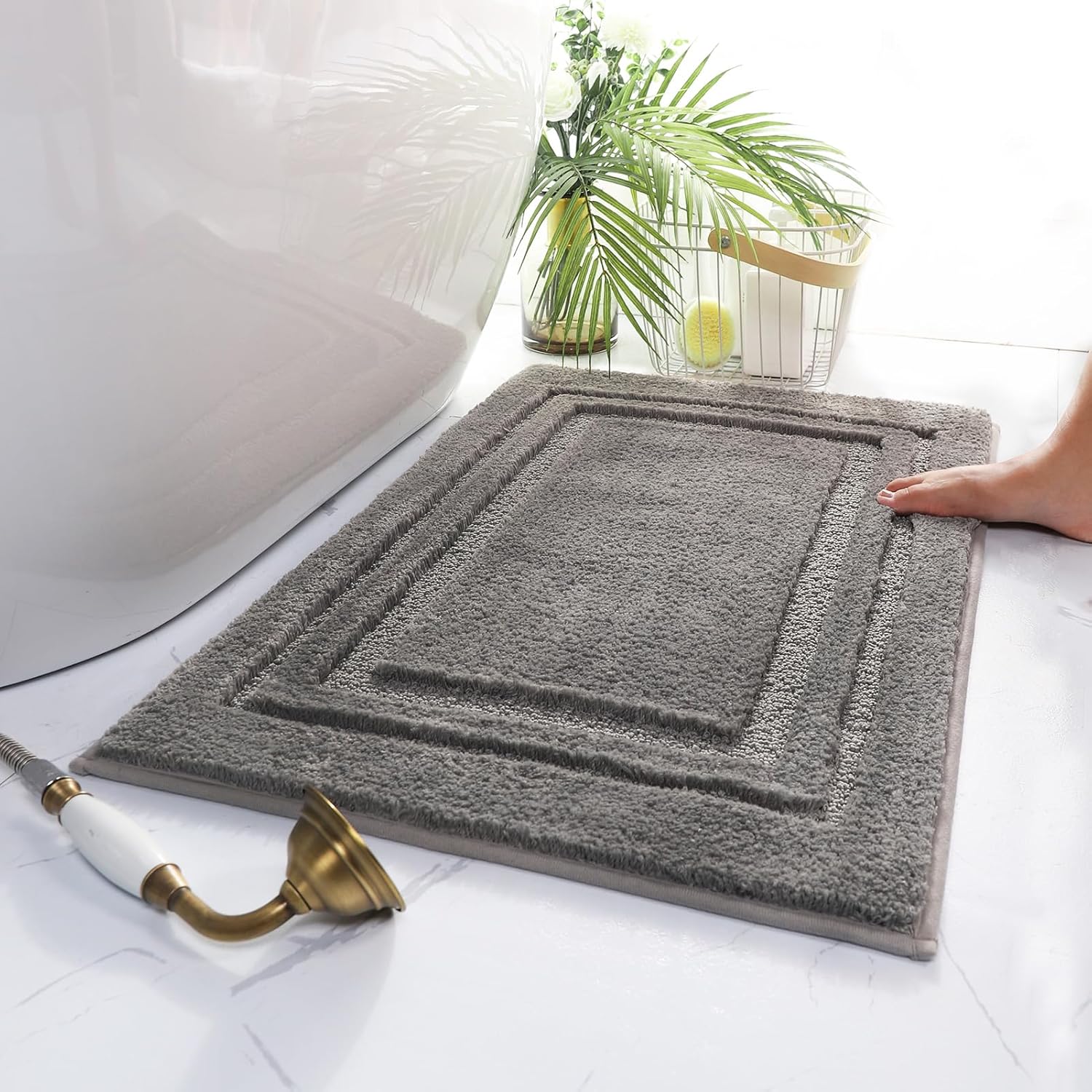 HOmatME Alfombra de baño, microfibra súper suave y absorbente de agua, antideslizante, peluda, alfombra para bañera, ducha, baño, lavable a máquina,