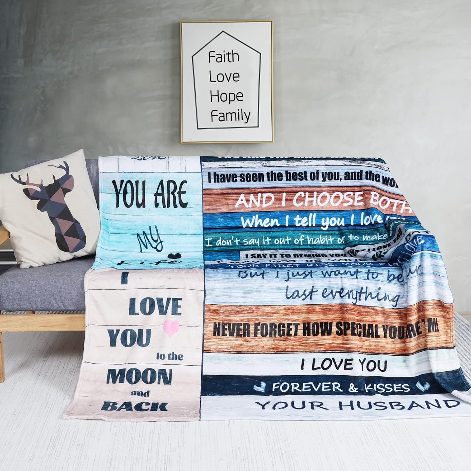 Regalos para esposa de parte del marido, aniversario, boda, cumpleaños, ideas de regalo para mi esposa, manta con texto en inglés “I Love You”,