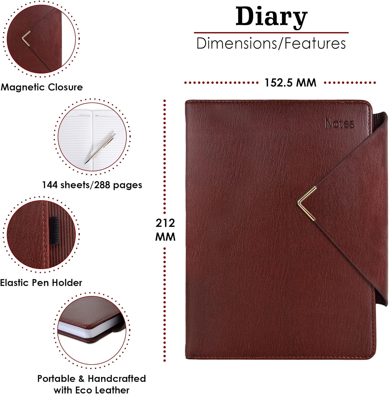 Agenda de oficina de lujo para hombres y mujeres, 288 páginas, planificador de papel grueso de 3.17 ozm, diario personal de tapa dura de cuero