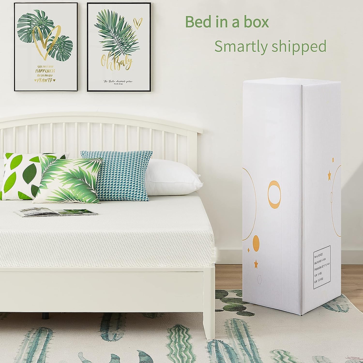 Colchón tamaño individual, colchón de espuma viscoelástica de gel refrescante de té verde de 5 pulgadas en una caja, colchón de cama de firmeza
