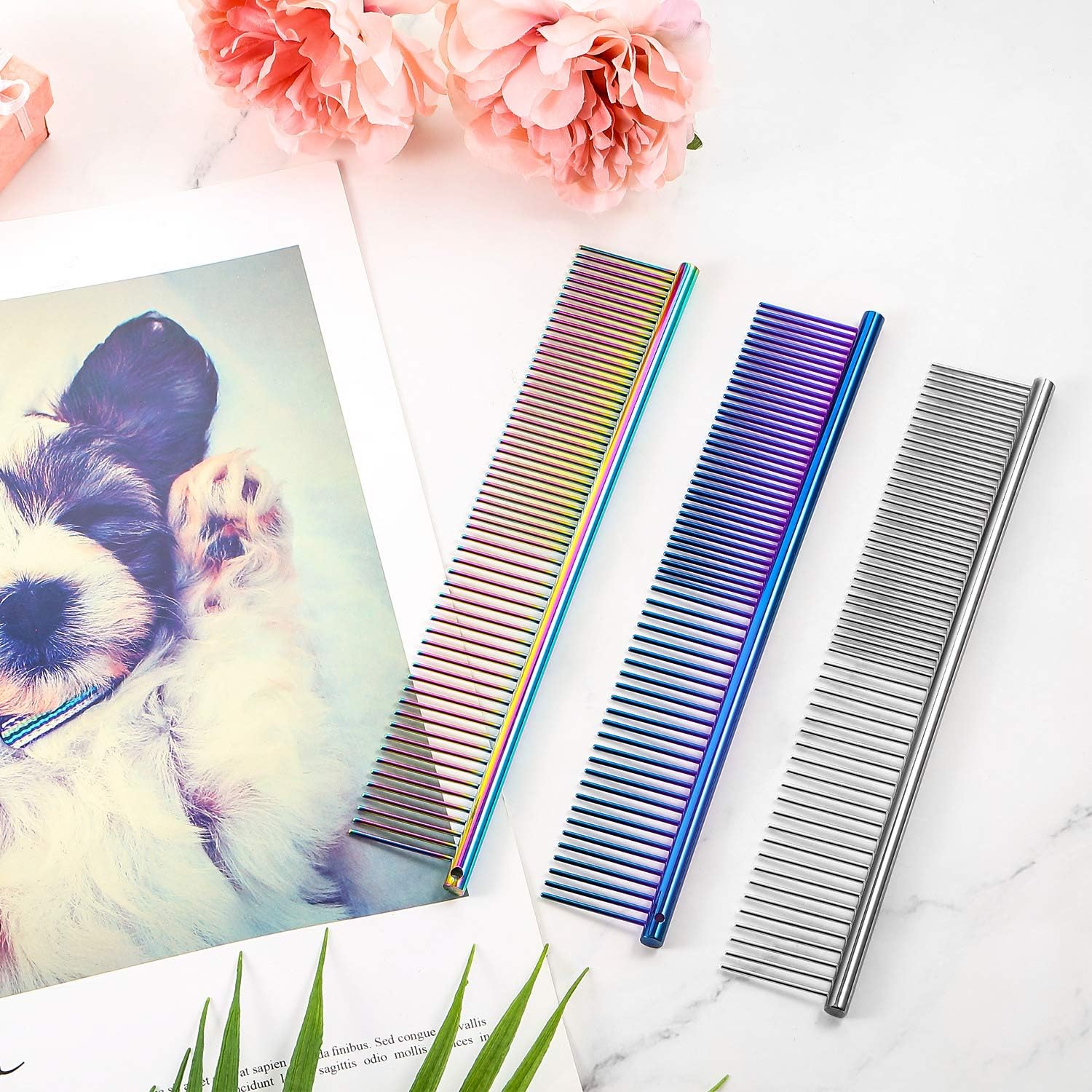 3 peines para perros para aseo de mascotas, peine de acero inoxidable de metal para cabello enmarañado, peines guía para mascotas para eliminar