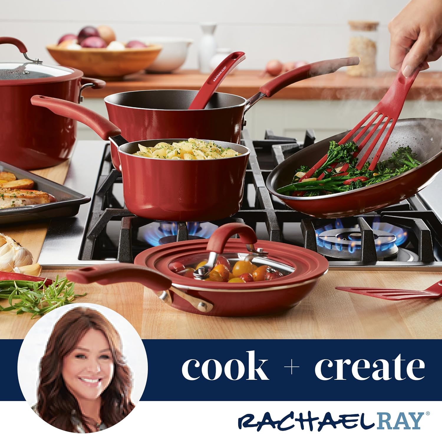 Rachael Ray Cook + Create – Sartén antiadherente, 10 pulgadas, color rojo