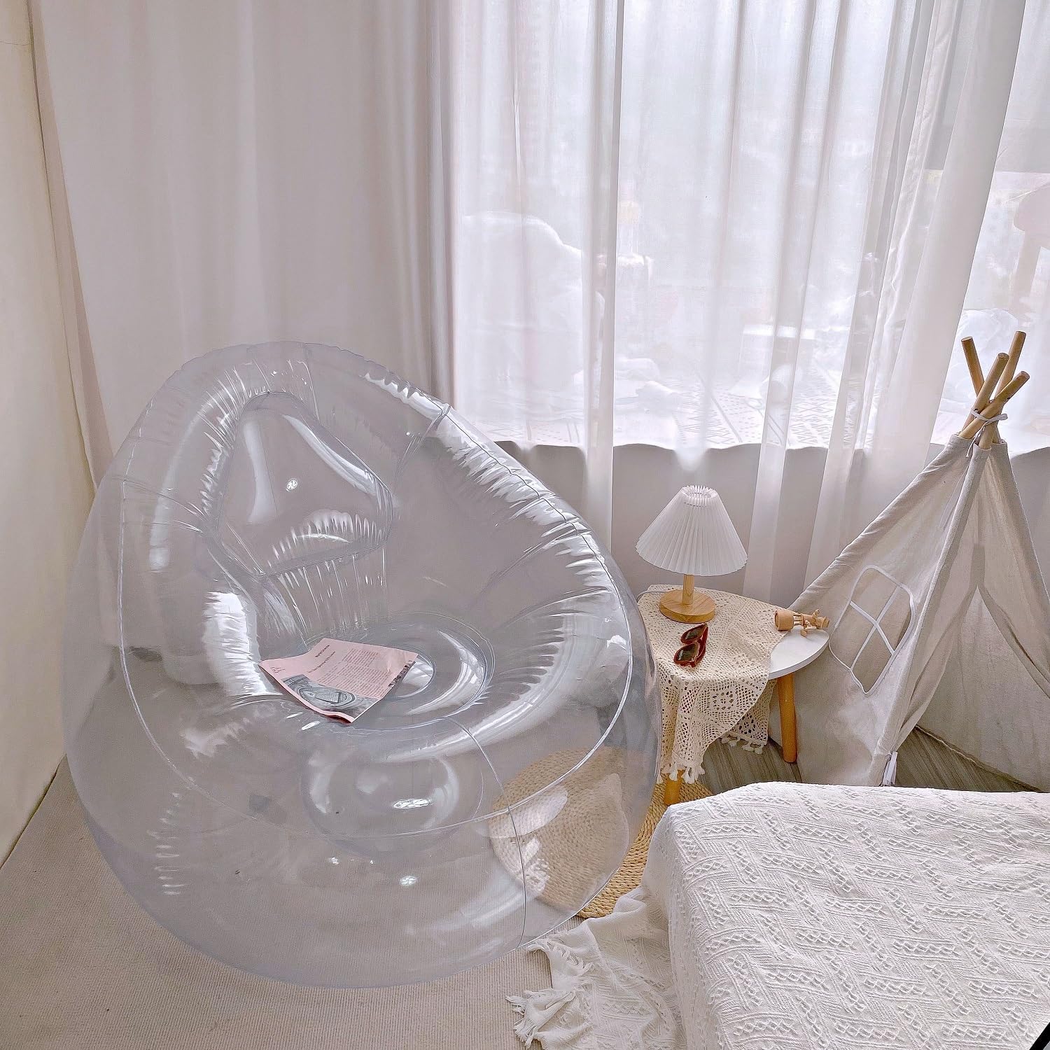 Baiao Silla inflable, sofá inflable transparente, sofá inflable, puf, sofá perezoso para habitación, muebles divertidos para interiores y exteriores