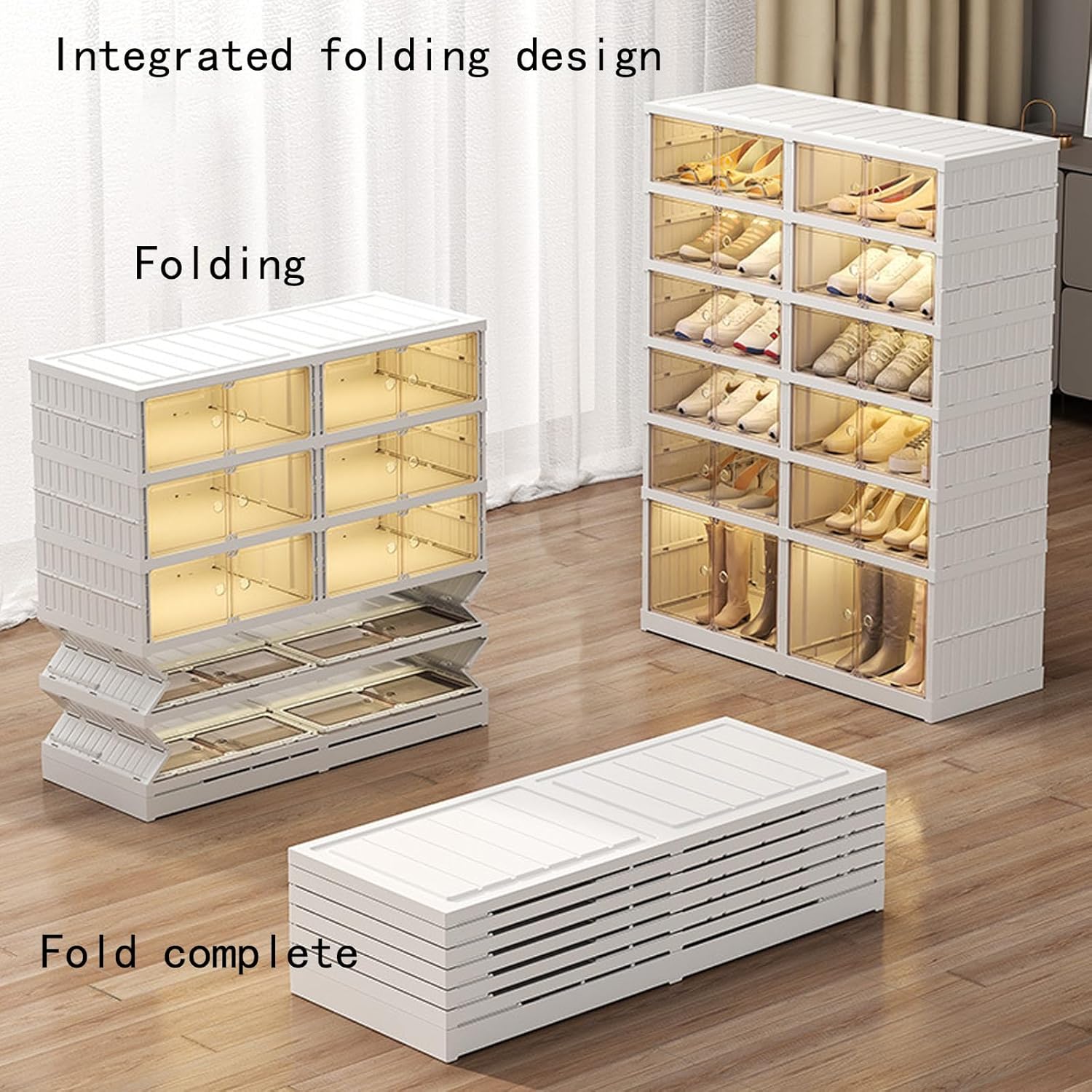 Organizador plegable para zapatos, almacenamiento de zapatos apilable de 6 niveles con puerta transparente magnética, organizador grande de plástico