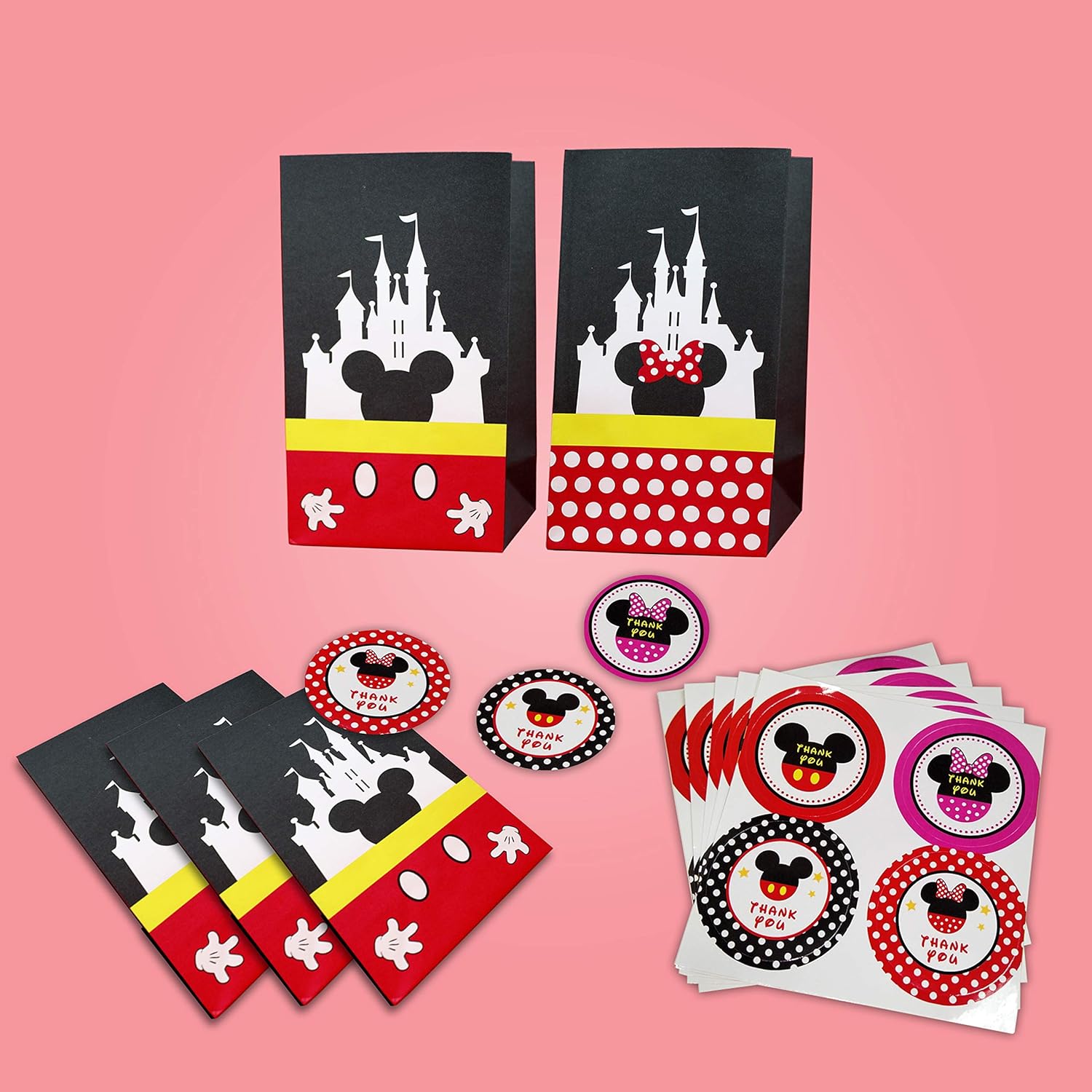 Bolsas de regalo de fiesta, bolsas de dulces para cumpleaños, baby shower, boda, suministros de decoración temática de Mickey Minnie con