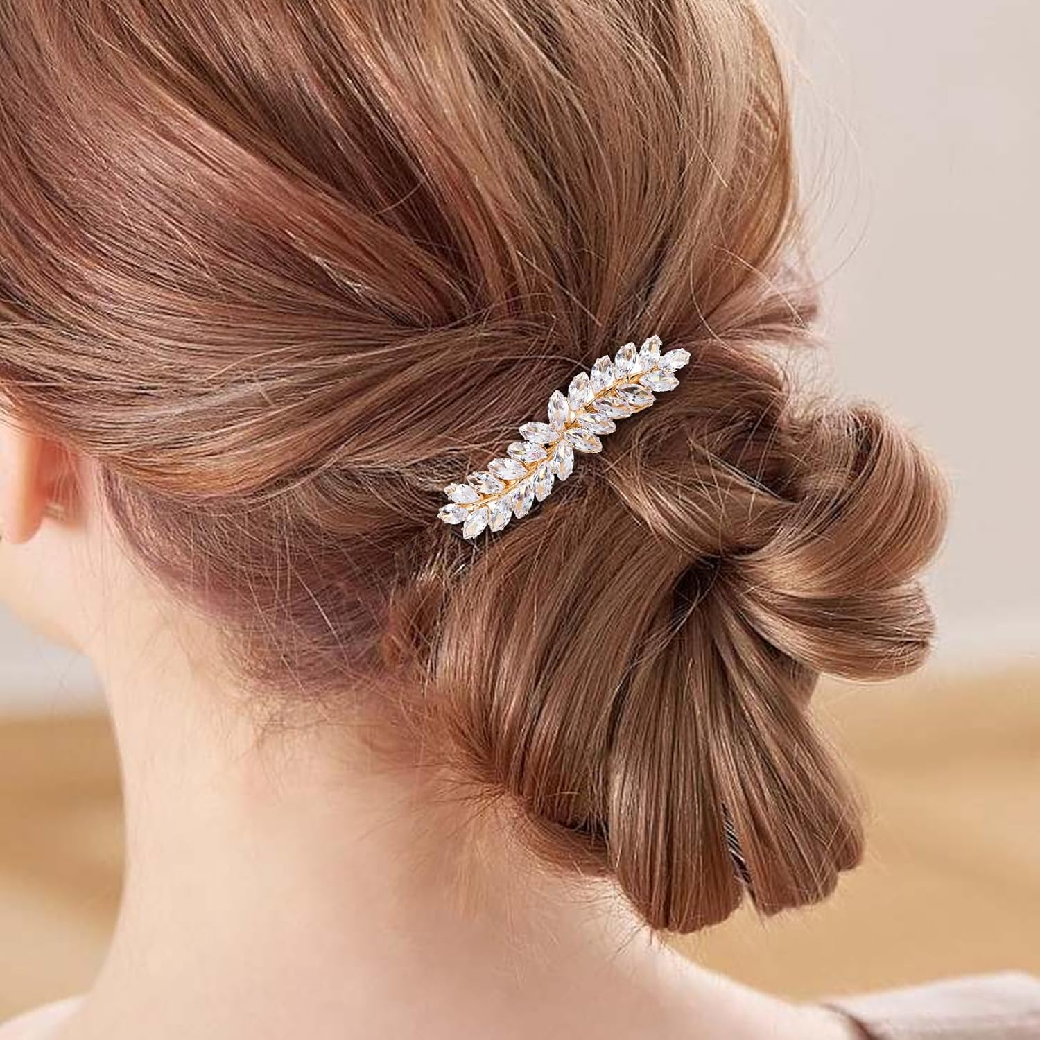 WHAVEL 2 pasadores para el cabello para mujer, pinzas para el cabello con diamantes de imitación, pasador francés de hoja de cristal, pinzas para el