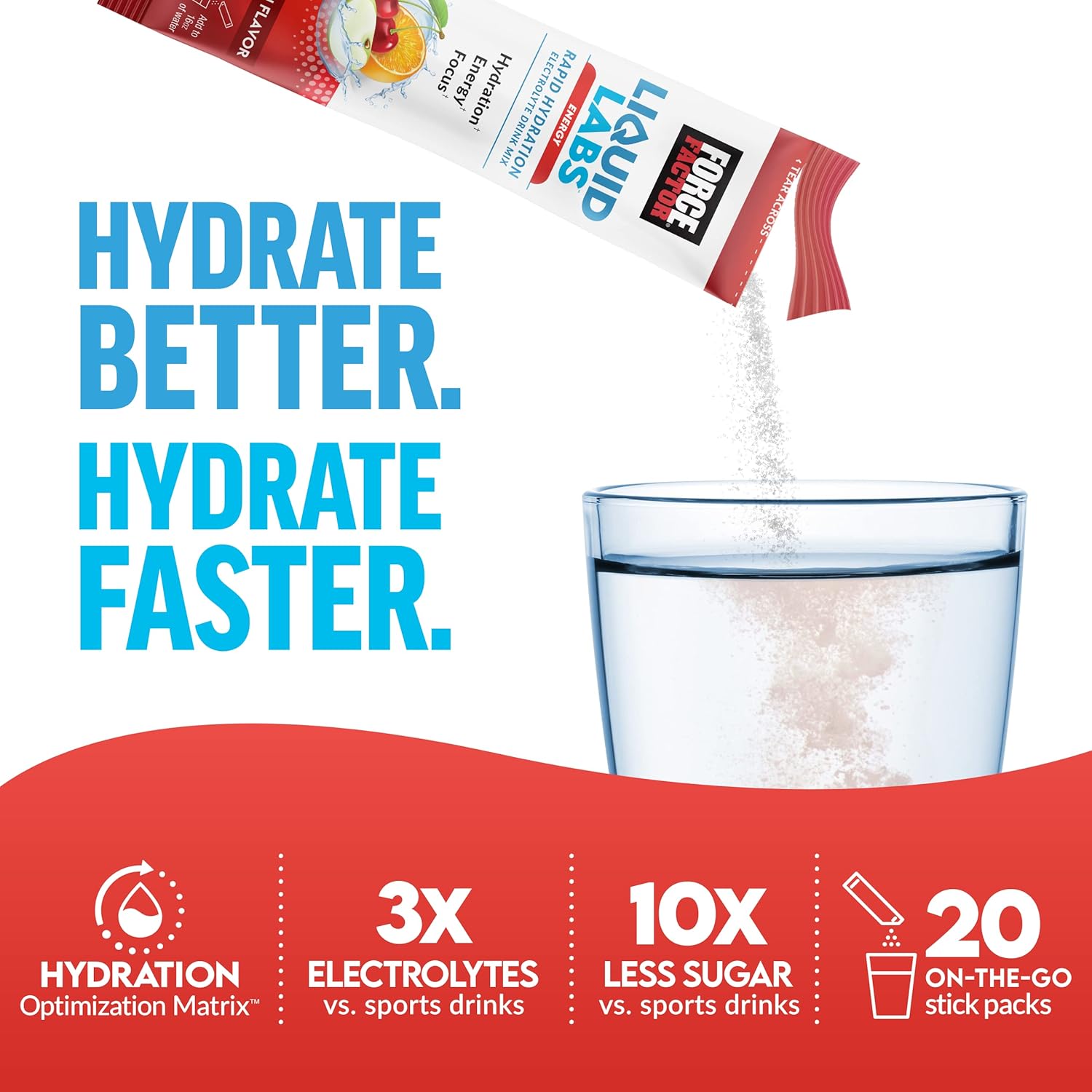 Paquete de electrolitos en polvo de FORCE FACTOR Liquid Labs, paquetes de hidratación para hacer agua con electrolitos con 5 vitaminas, minerales y