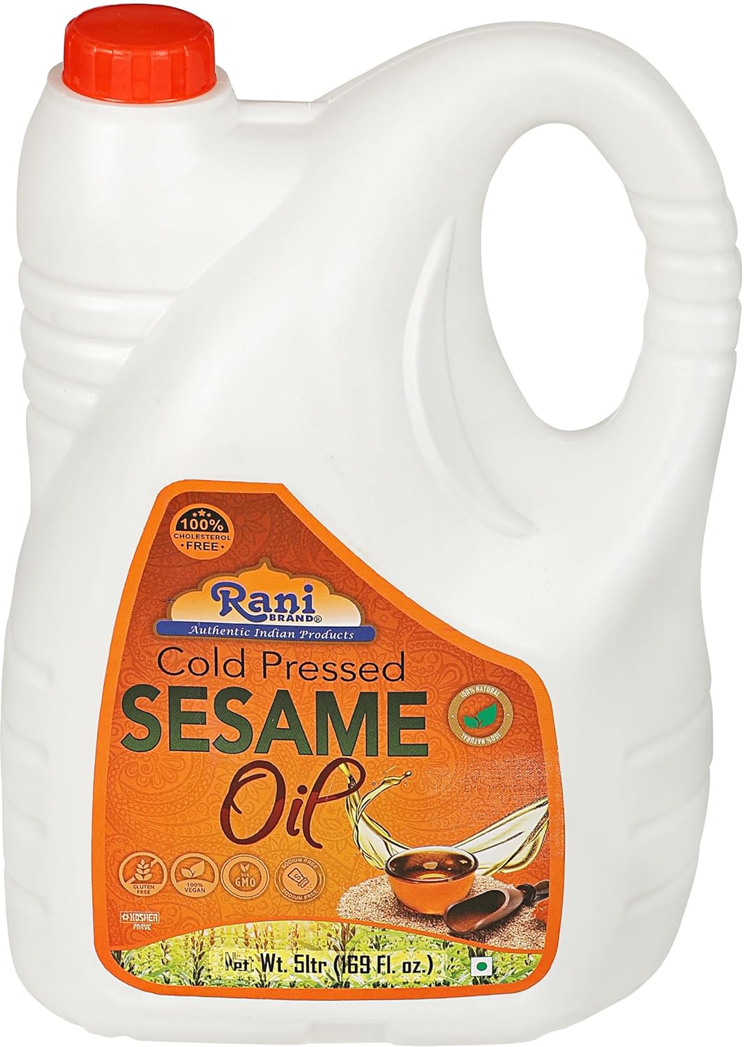 Rani Aceite de sésamo 169 onzas (5 litros) prensado en frío  100% natural  Sin OMG  Kosher  Vegano  Sin gluten