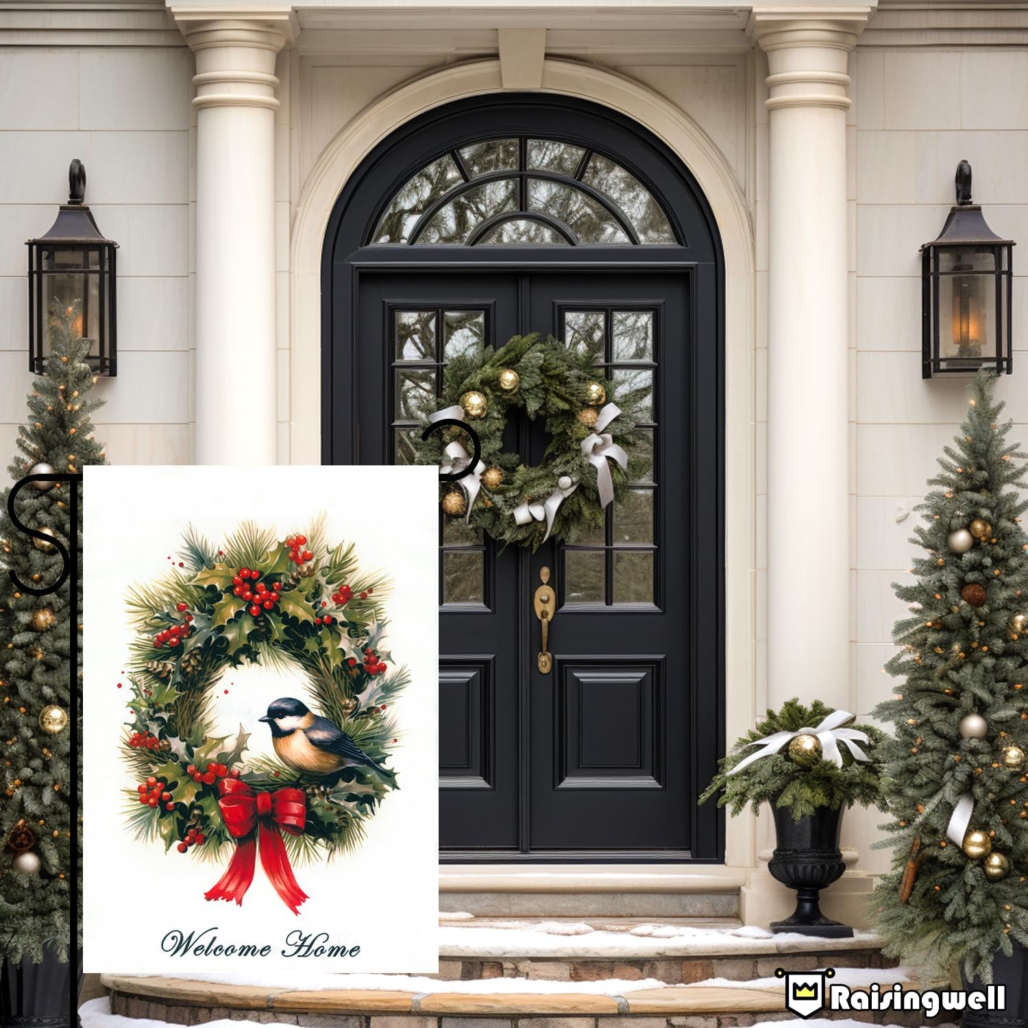 Bandera de jardín pequeña de 12 x 18 pulgadas con corona de nieve vertical de doble cara para decoración de exteriores, letrero de patio