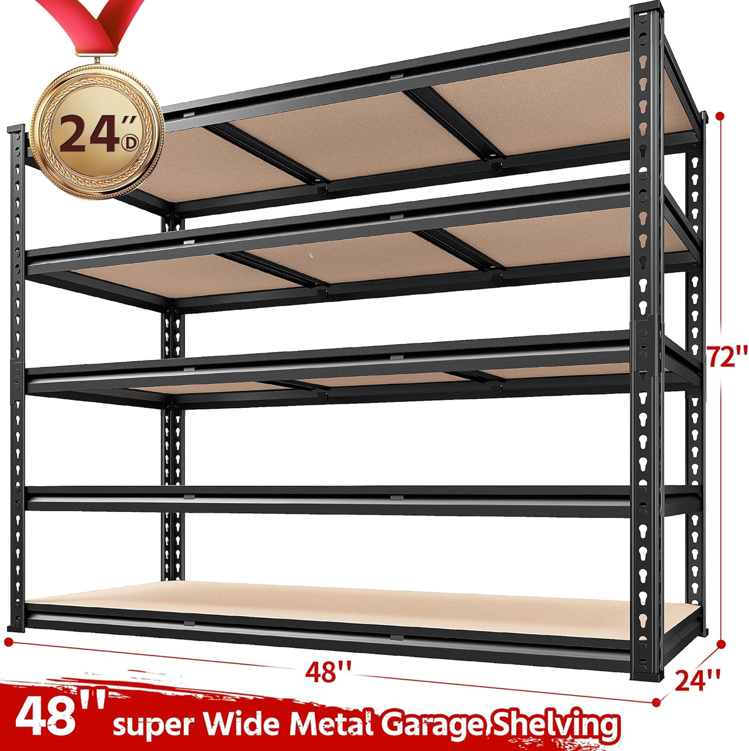 REIBII 48.2”W Garage Shelving Heavy Duty Storage Shelves 3000LBS Heavy Duty Shelving 72”H Adjustable Metal Shelves for Garage Storage Rack
