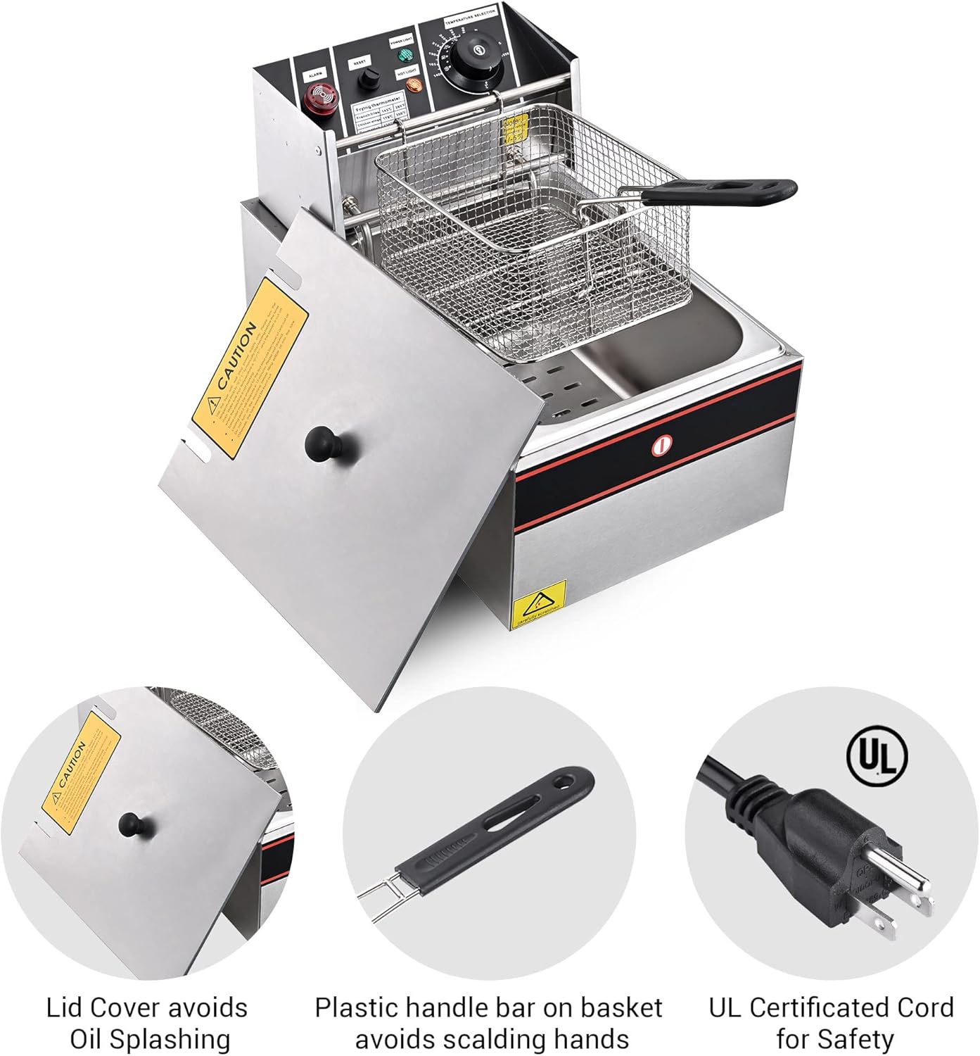 WeChef freidora eléctrica de inmersión para encimera, con tapa, con tanque extraíble, para cocinar papas fritas, para el hogar, la cocina, para uso