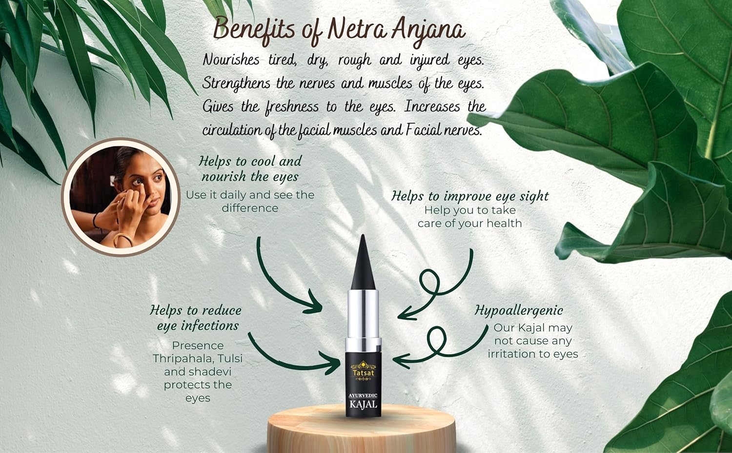 TATSAT – WELLNESS THROUGH AYURVEDA ATSAT-100% natural ayurvédico sin plomo delineador de ojos kajal  Sin conservantes  Sin productos químicos  Sin