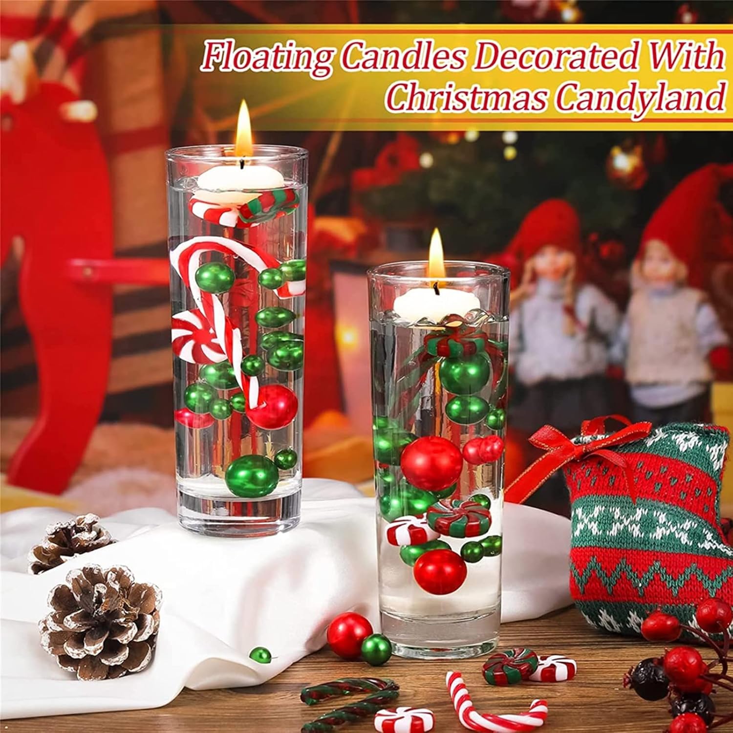 6065 perlas flotantes de relleno de jarrón de Navidad para jarrones, cuentas de gel de agua transparente de Navidad, decoraciones navideñas de