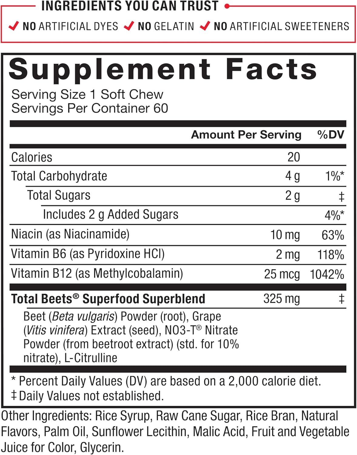 Force Factor Total Beets – Masticables suaves con remolacha, nitratos, L-citrulina, extracto de semilla de uva y antioxidantes, suplemento