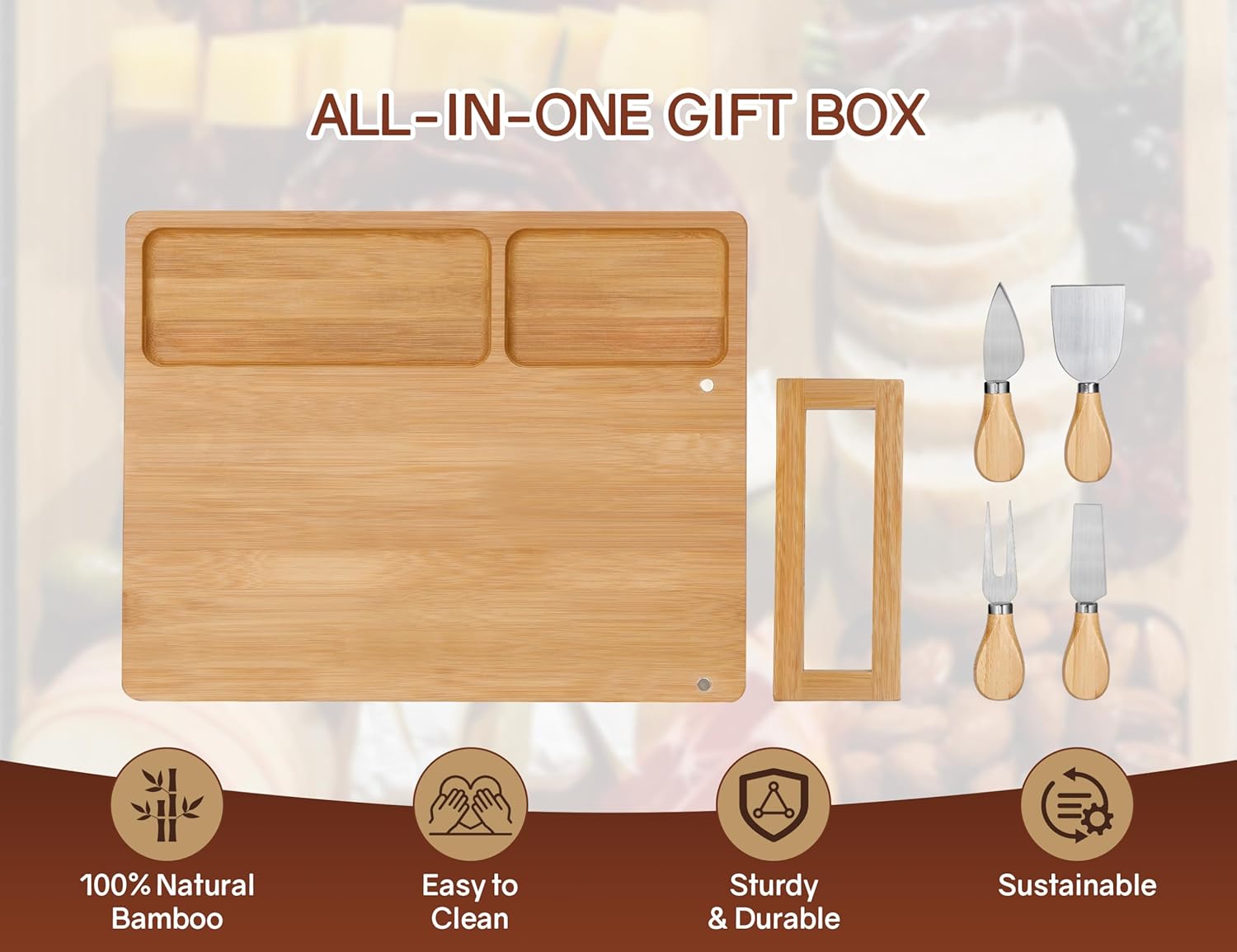 Easoger Juego de tabla de queso y cuchillos, tablas de charcutería extra grandes con soporte magnético para cuchillos, plato de queso regalo para
