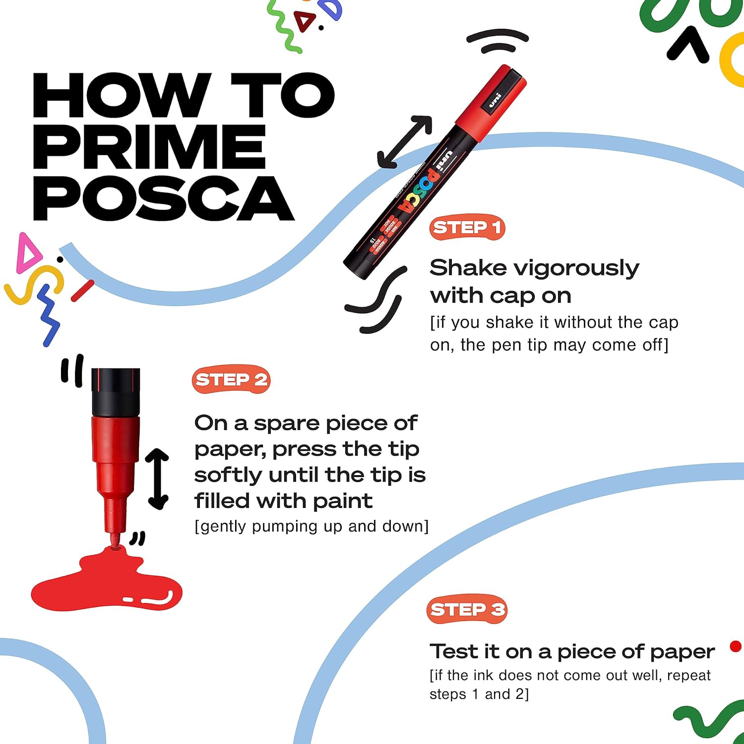 Posca – Rotulador de 3.3 ft en rojo, bolígrafos Posca para suministros de arte, suministros escolares, arte rupestre, pintura de tela, marcadores de