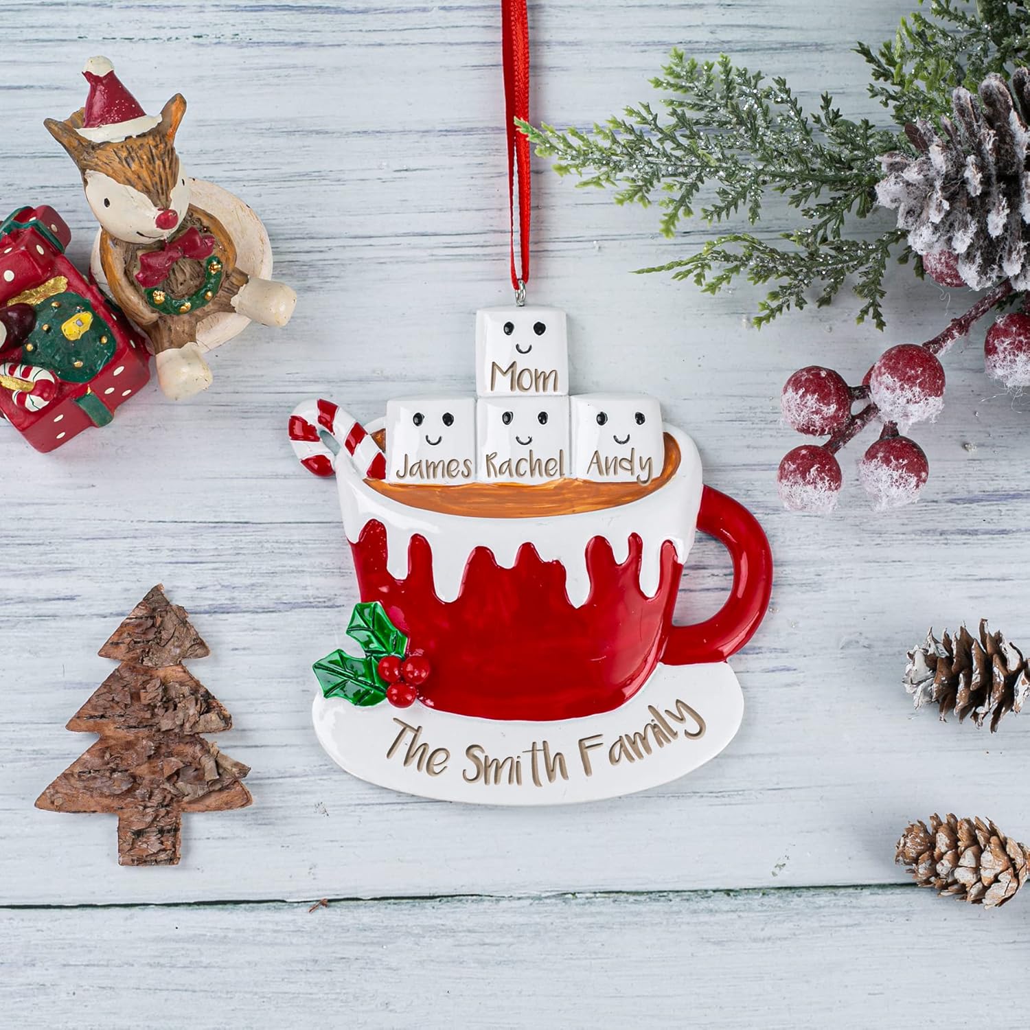 Adornos de Navidad personalizados para la familia 2023 con nombre grabado, taza de resina, decoración de árbol de Navidad, regalos para niños,