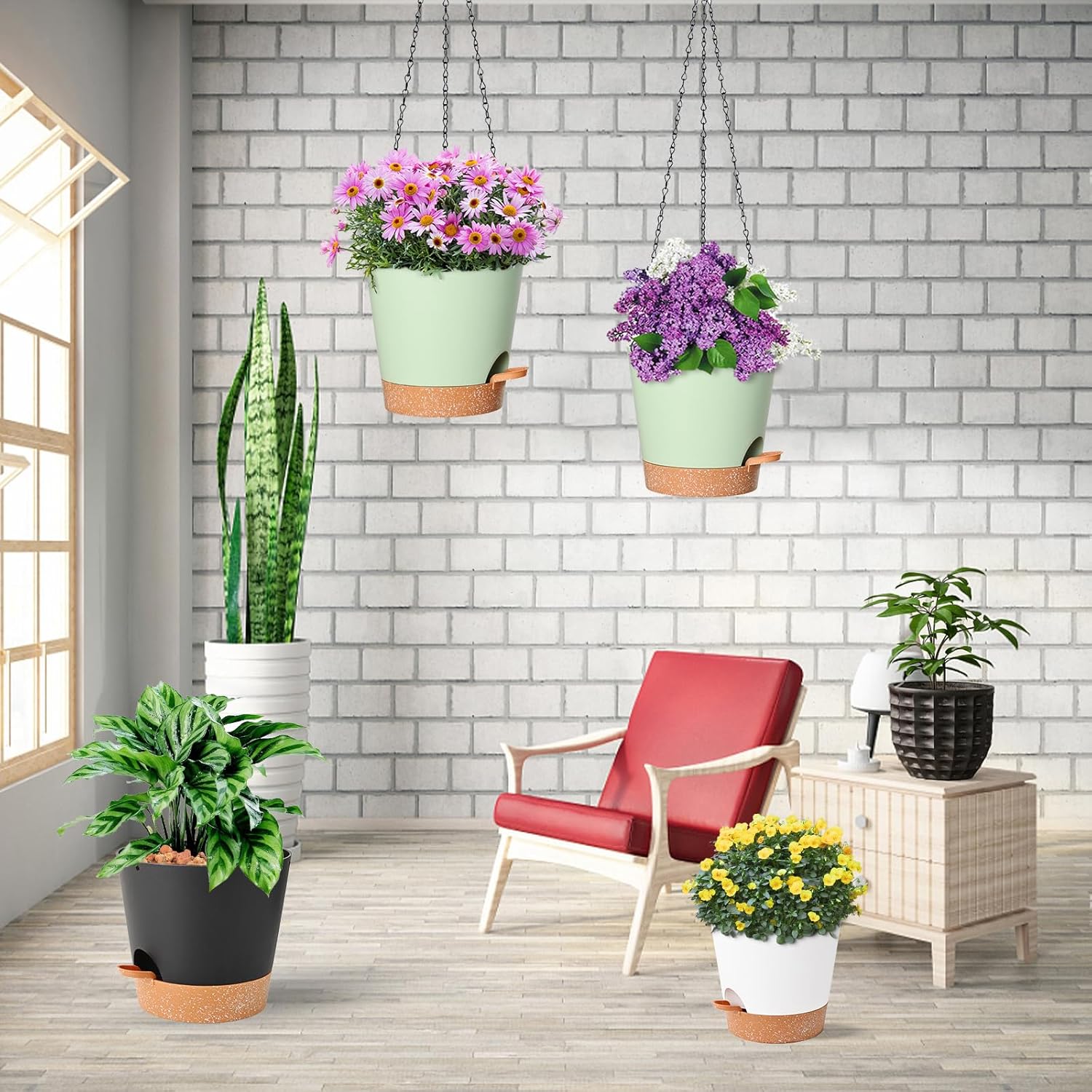 SFENNGPET Macetas colgantes con autorriego, paquete de 3 macetas colgantes para plantas de interior y exterior, cestas colgantes con agujeros de