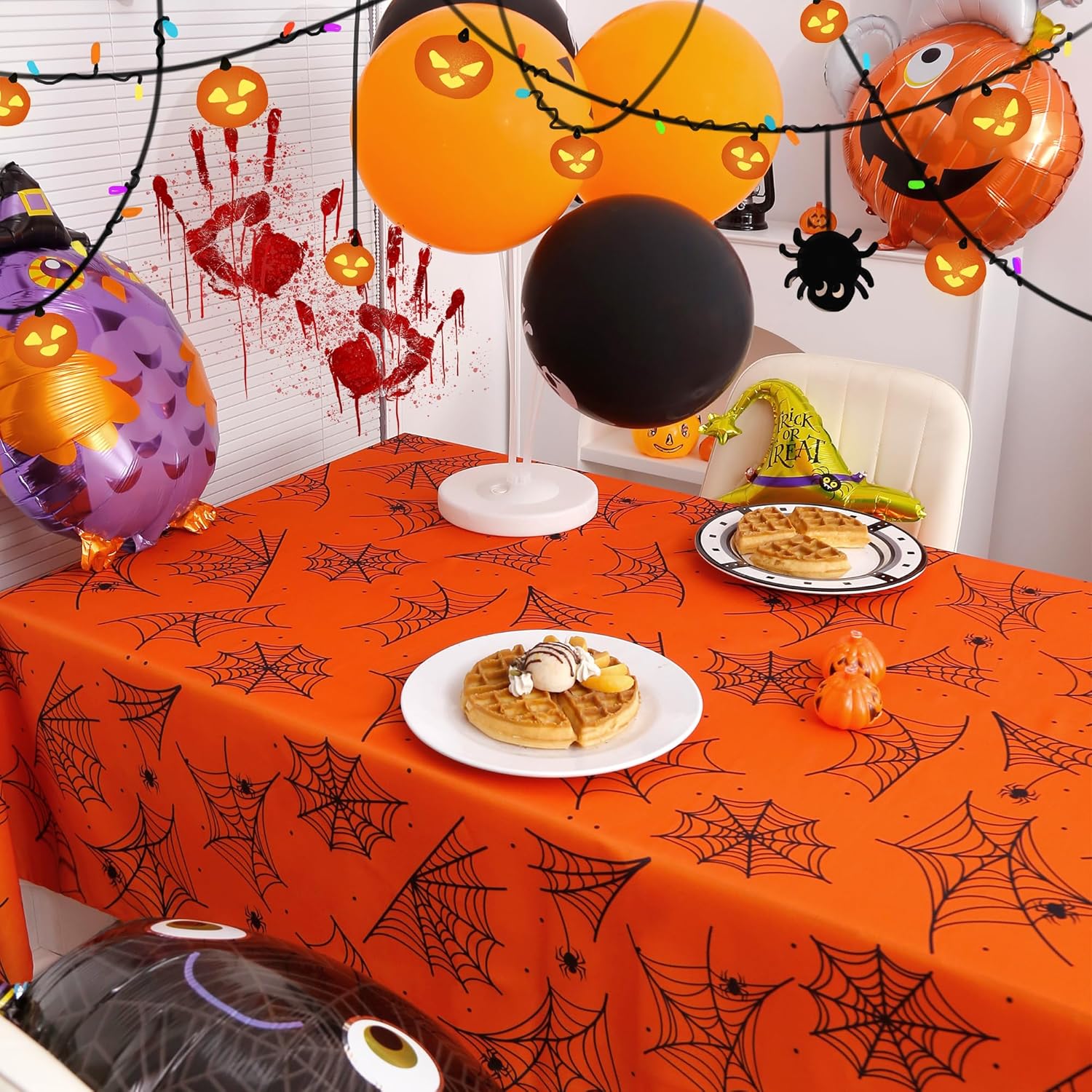 Mantel rectangular de Halloween, 60 x 102 pulgadas, impermeable, tela de araña, mantel lavable para decoración de fiestas, pícnic, cenas