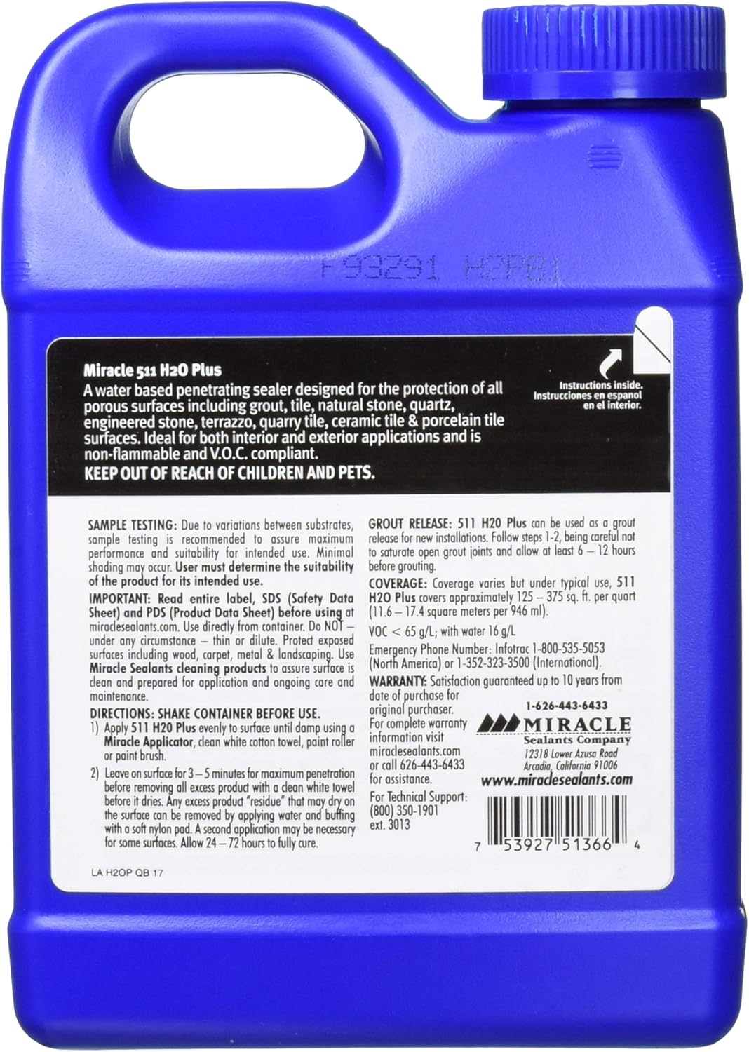 Miracle Sealants H2OPLQT6 511 H2O Plus Selladores penetrantes, cuarto de galón