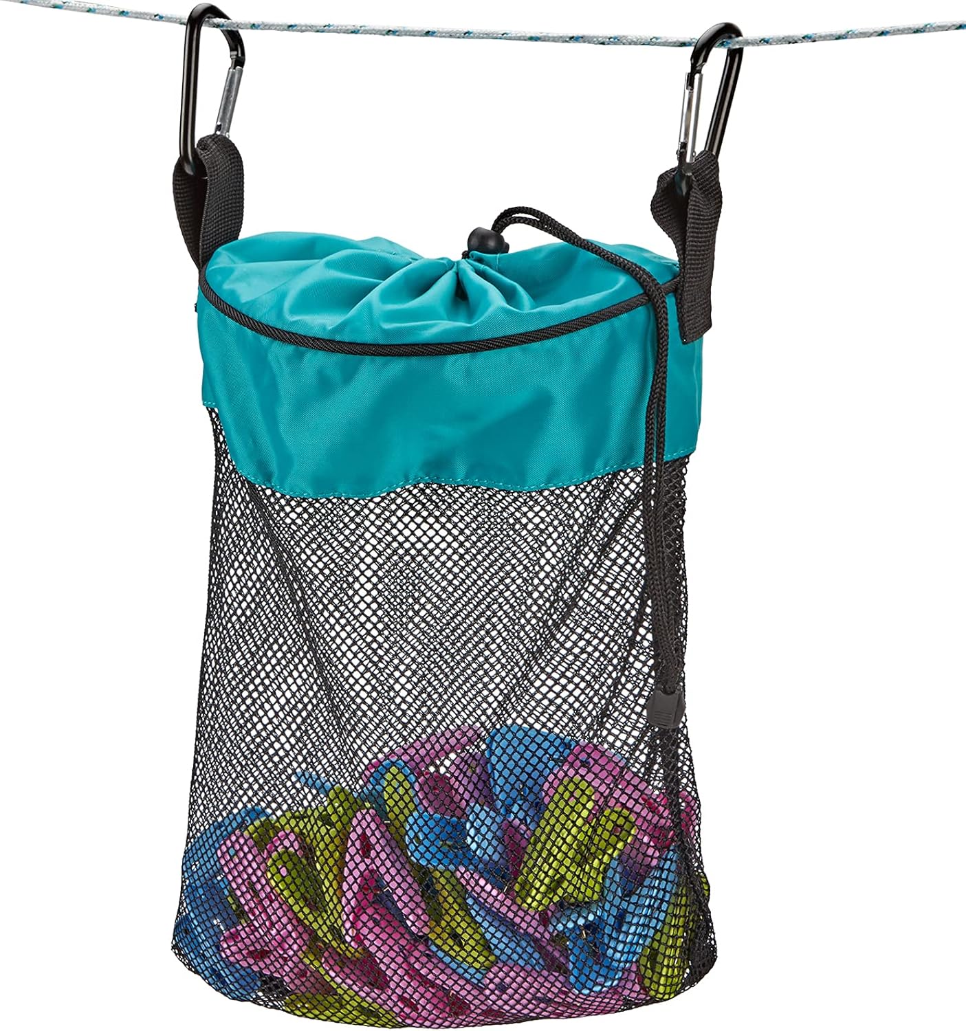 HOMEST Bolsa de malla para colgar ropa con cordón, organizador de almacenamiento con gancho, lavable a máquina, azul cielo