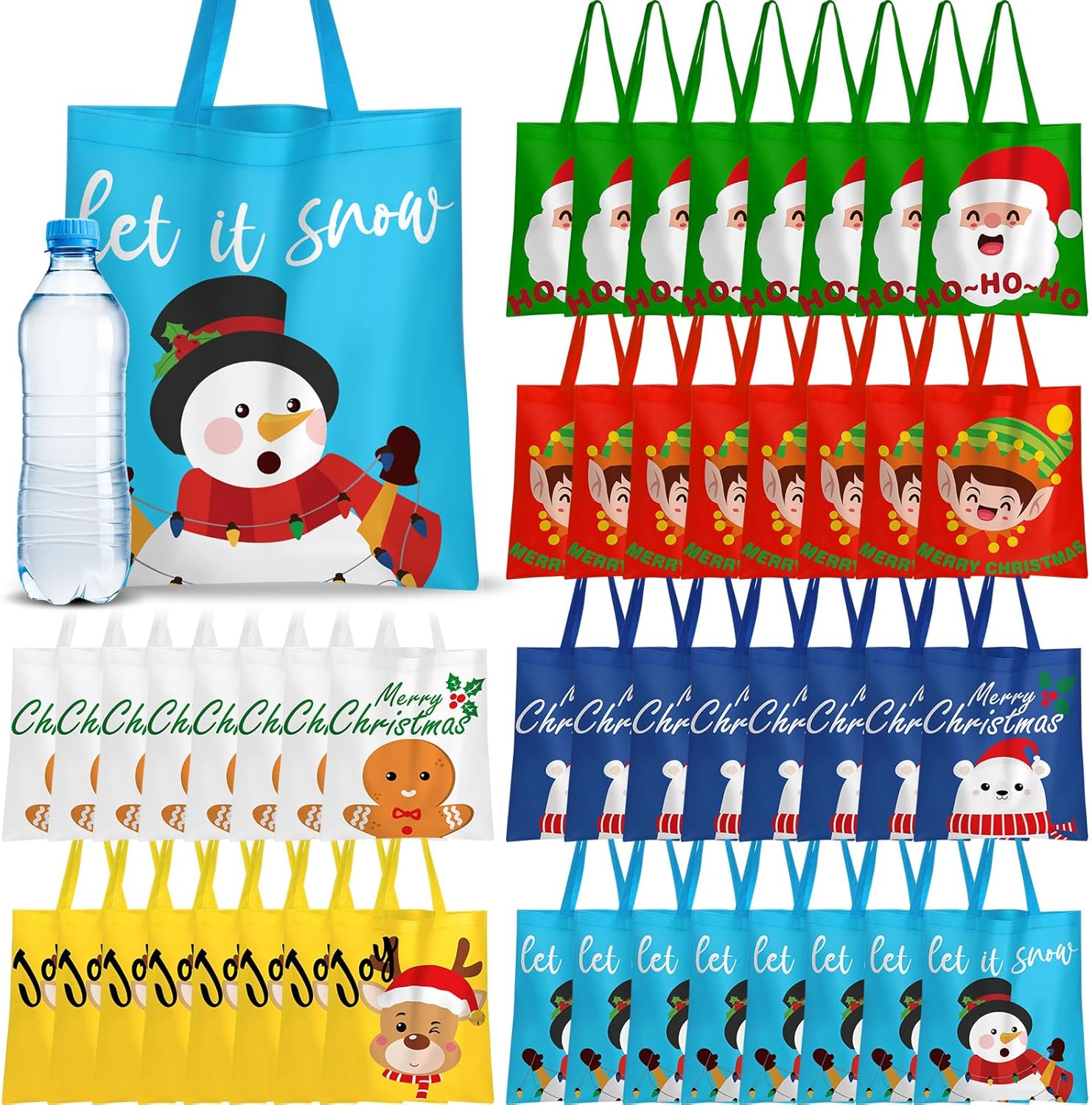 Clysee 48 bolsas grandes de Navidad a granel, bolsas de regalo de Navidad no tejidas con asas, bolsas de compras de comestibles de Navidad, bolsas