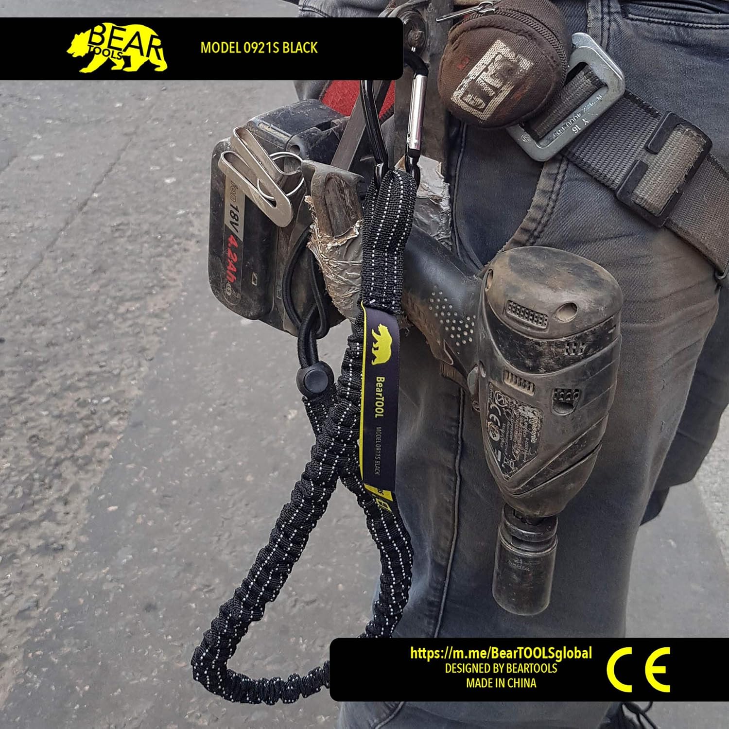 BearTOOLS – Cordón para herramientas con mosquetón único y extremo de bucle ajustable, longitud estándar, límite de peso máximo de 17.6 lbs17.6