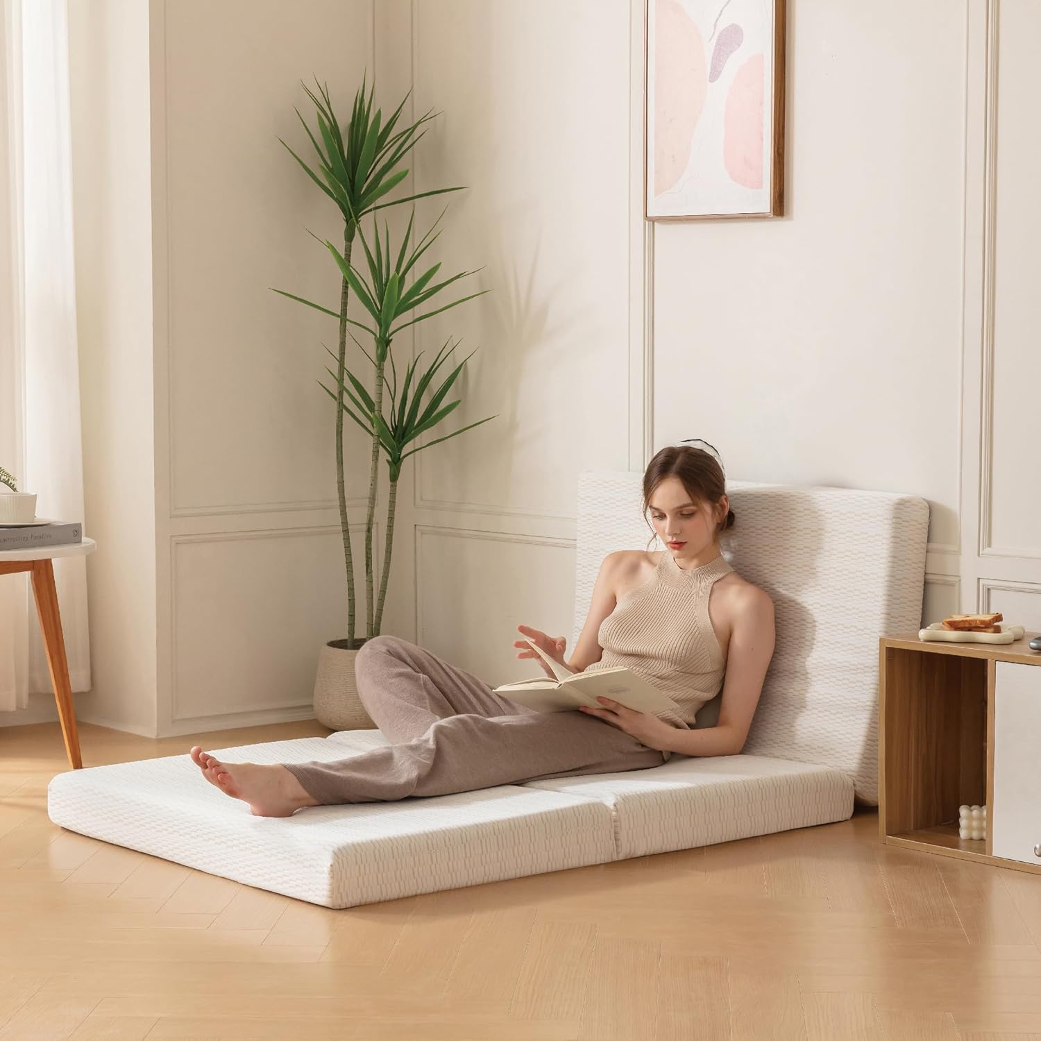 Colchón plegable, cubrecolchón de espuma viscoelástica triple portátil de 4 pulgadas, certificado CertiPUR-US, con funda lavable, cama de invitados