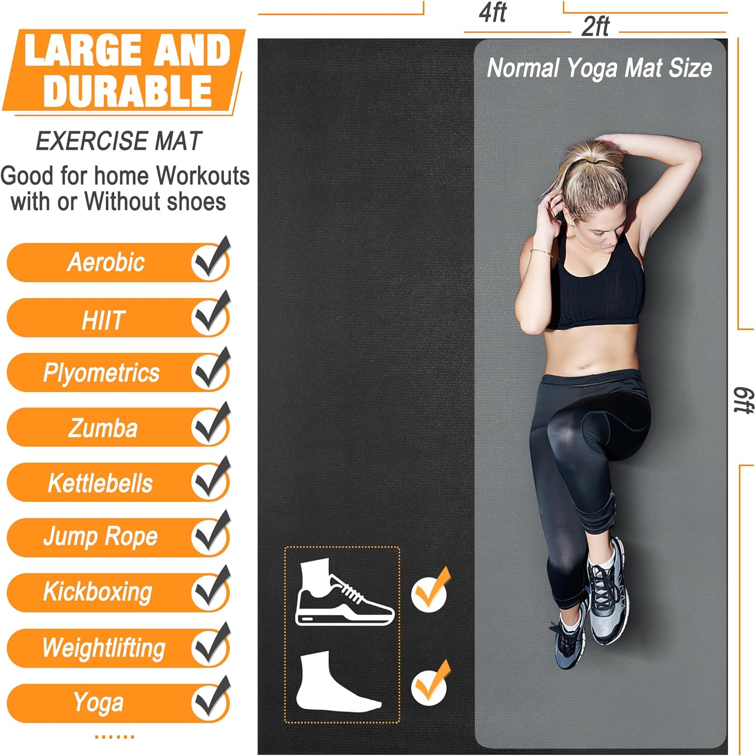 Large Exercise Mat for Home Workout – 6’x4’8’x6’10’x6’12’x6′(7mm) Ultra-Durable Workout Mat for Home Gym Flooring – High Density Gym Mat for Cardio,