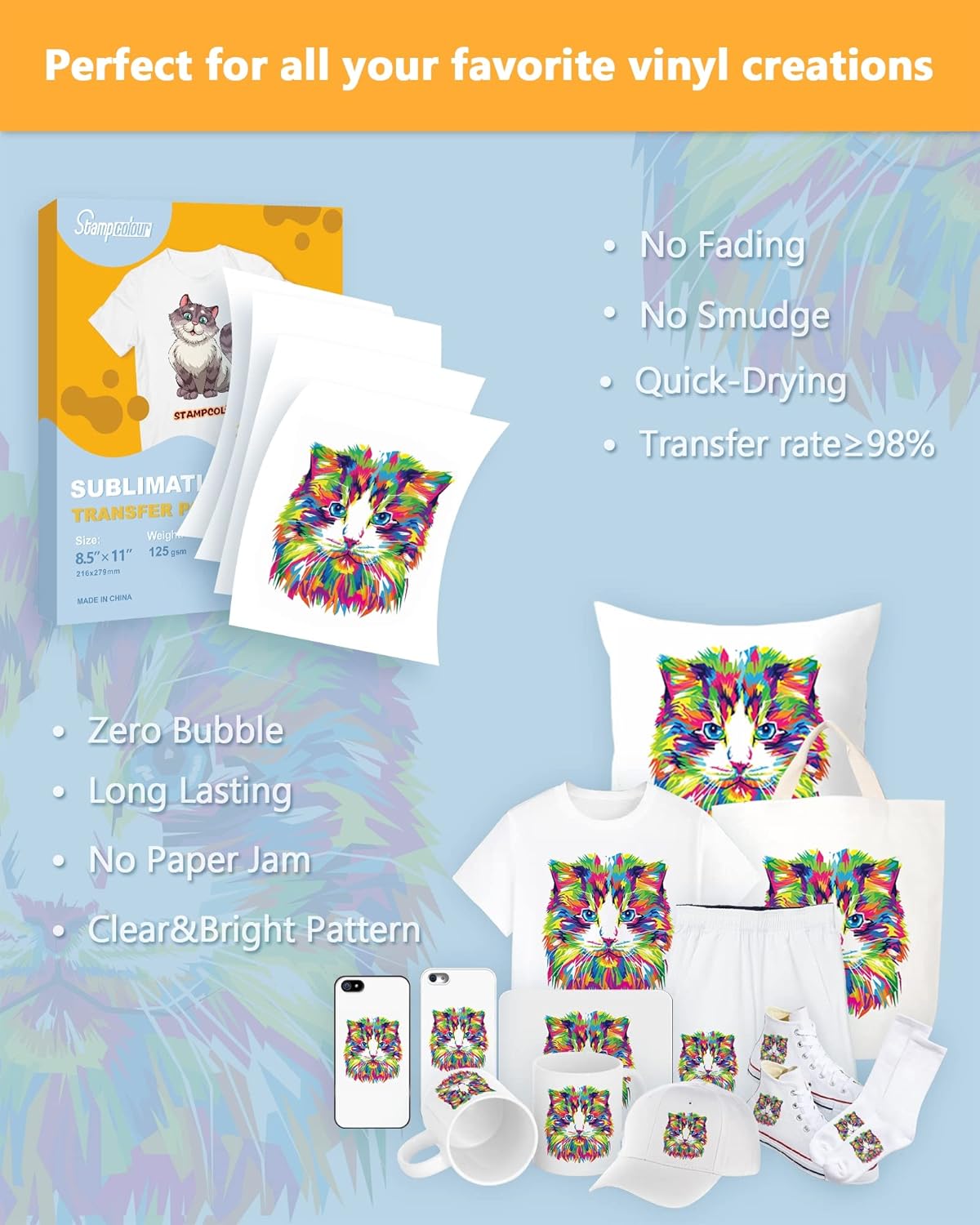 Papel de sublimación de 8.5 x 11 pulgadas, A4, 170 hojas para cualquier impresora Epson HP Canon Sawgrass de inyección de tinta con tinta de