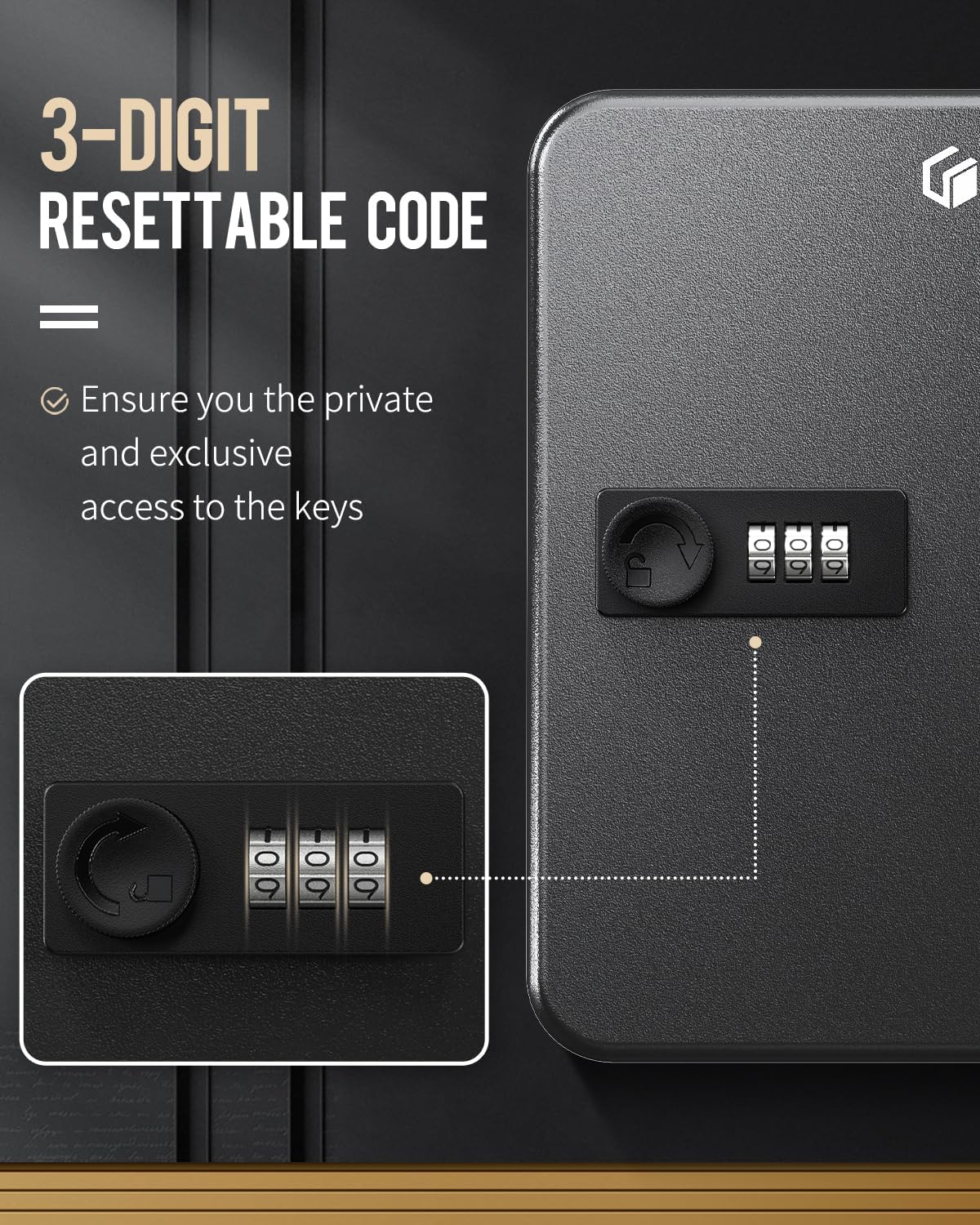 Uniclife Gabinete de llaves de 20 posiciones con cerradura de combinación reiniciable, caja de almacenamiento de seguridad digital negra,