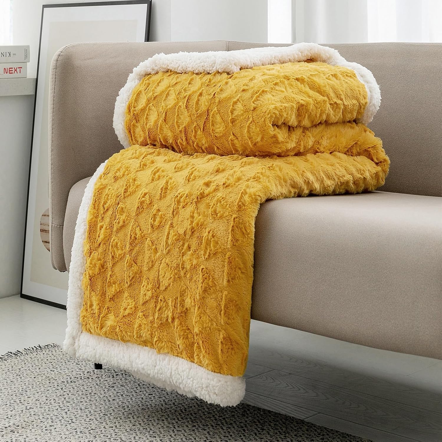 LOMAO Manta para sofá  Mantas de vellón y mantas de piel sintética, suave y mullida, manta de sherpa acogedora manta de regalo para cama, sofá (50 x