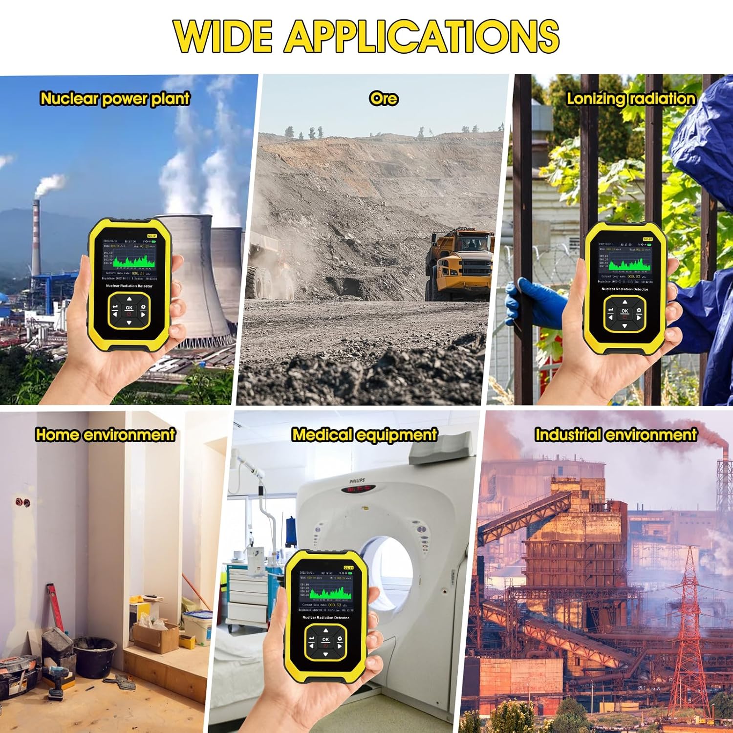 Geiger – Detector de radiación nuclear, dosímetro de radiación, portátil beta gamma, medidor de radiación recargable con pantalla LCD, 5 unidades de