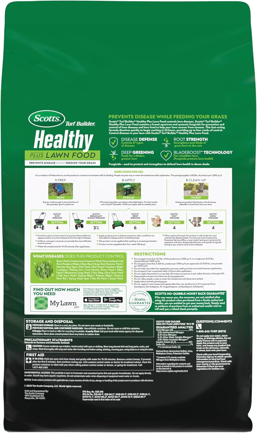 Scotts Turf Builder Healthy Plus – Alimento para césped, fungicida y fertilizante 2 en 1, 4,000 pies cuadrados, 13.70 libras.