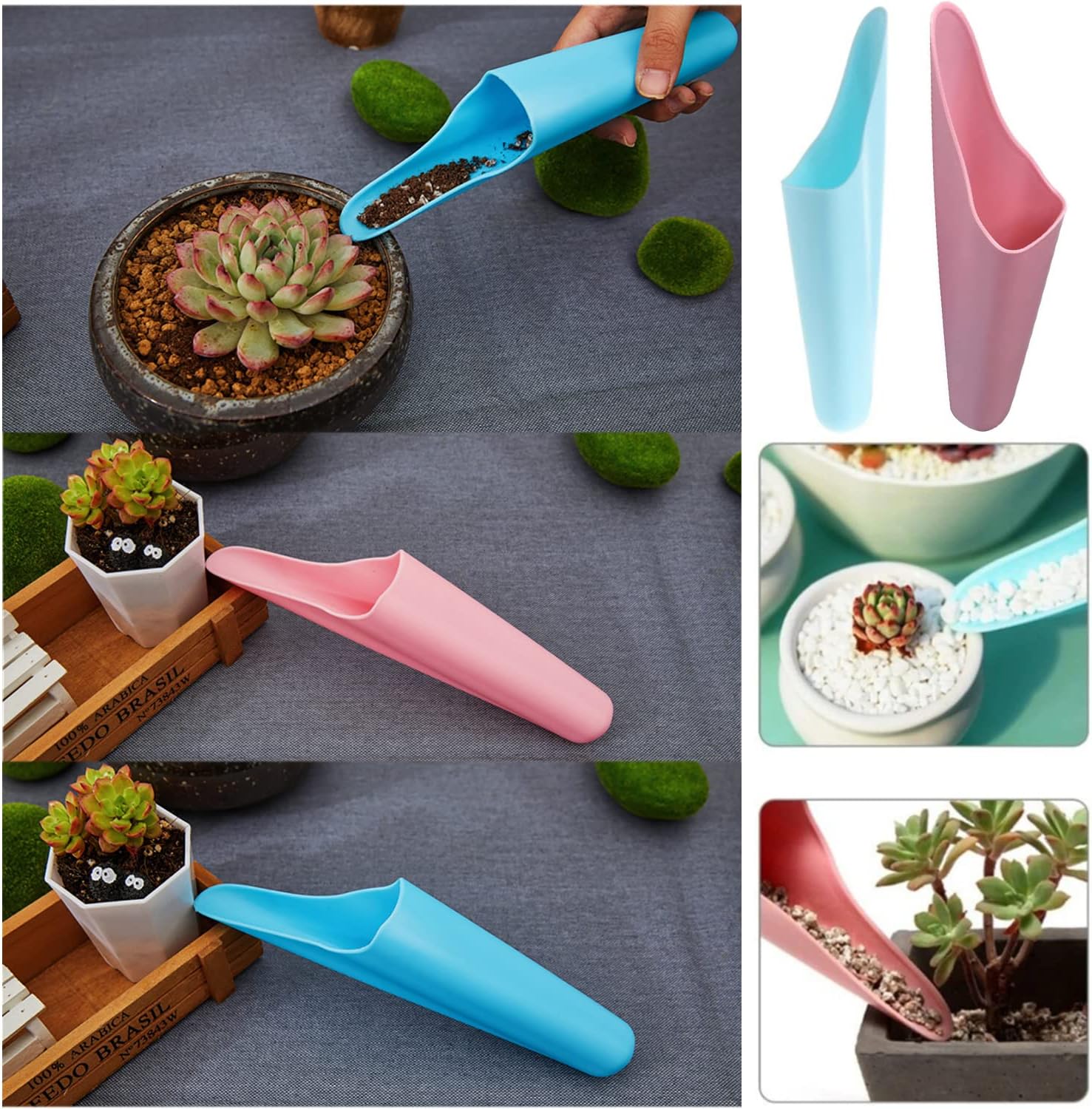 3 pares de mini palas de trasplante de suculentas para jardín, pala, herramientas de excavación de semillas para bonsái, balcón, juego de hadas en
