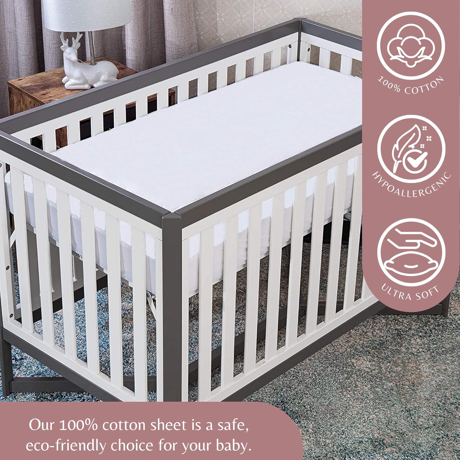 Superity Linen Sábana bajera blanca para cuna, 100% algodón, solo telas de calidad usadas y transpirables, se pueden lavar y secar a máquina, 28 x