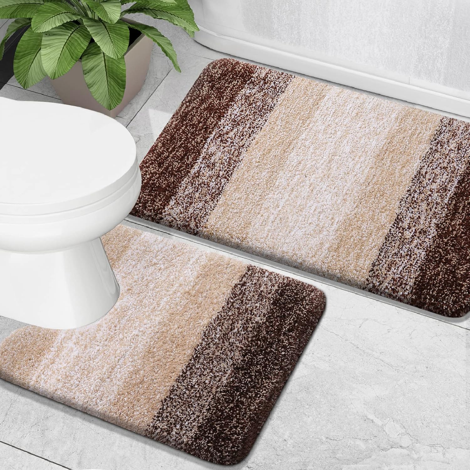 OLANLY Juego de 2 alfombras de baño y alfombras de baño ombré, tamaño 36 x 24 pulgadas y juego de alfombras de baño de 24 x 16 + 24 x 20 pulgadas,