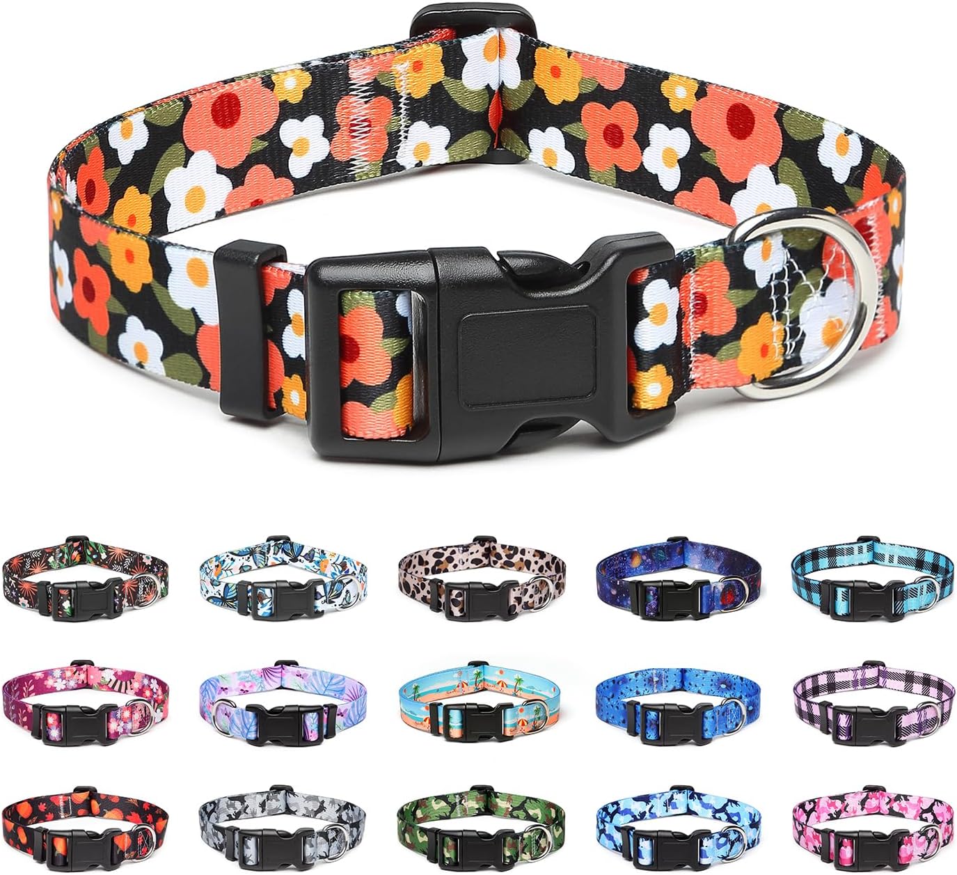 Suredoo Collar ajustable para perro con patrones, ultra cómodo, de nailon suave, transpirable, para perros pequeños, medianos y grandes (S, naranja