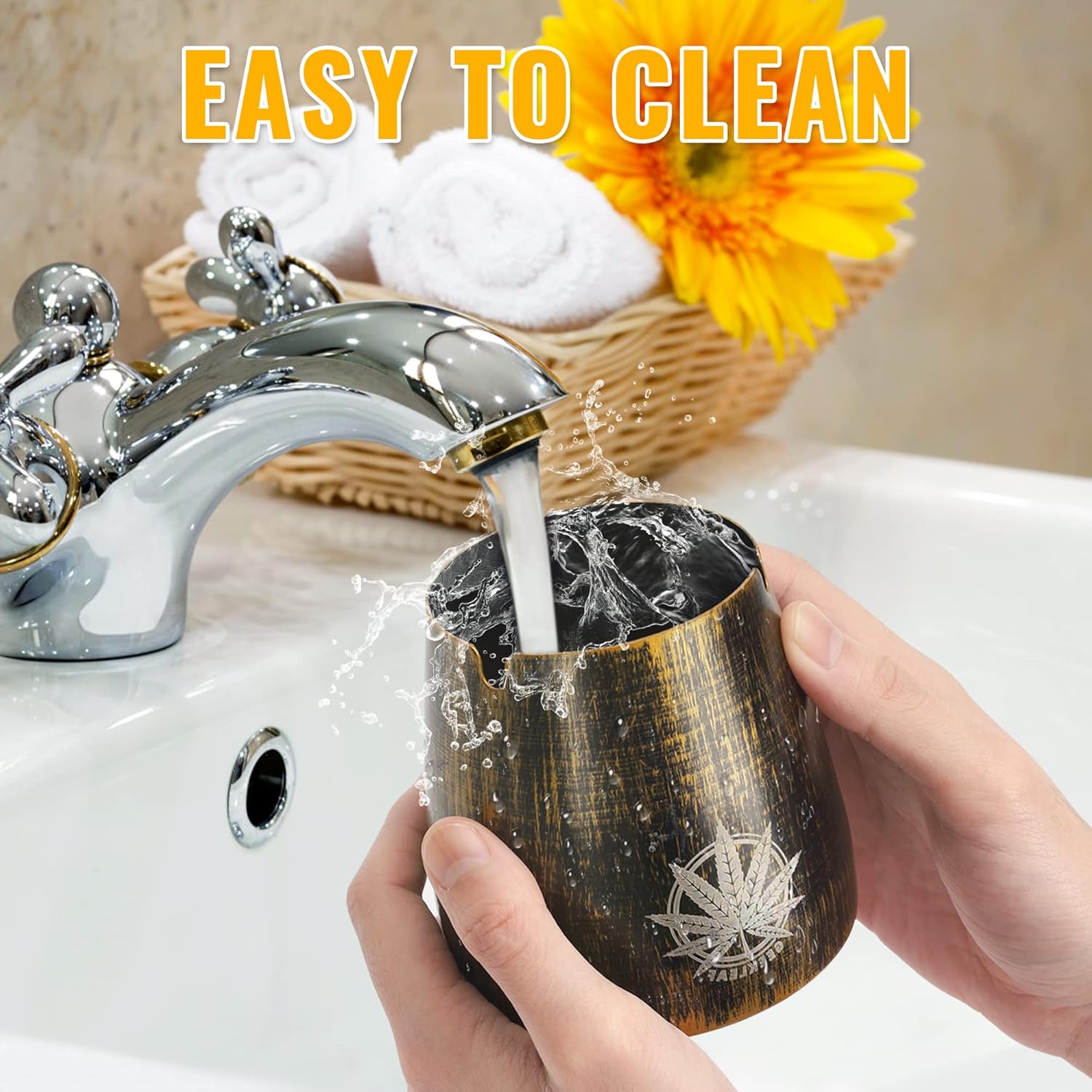 GEEKLEAF Ceniceros para cigarrillos al aire libre, cenicero con tapa, bandeja de cenizo resistente al viento para patio al aire libre o interior,