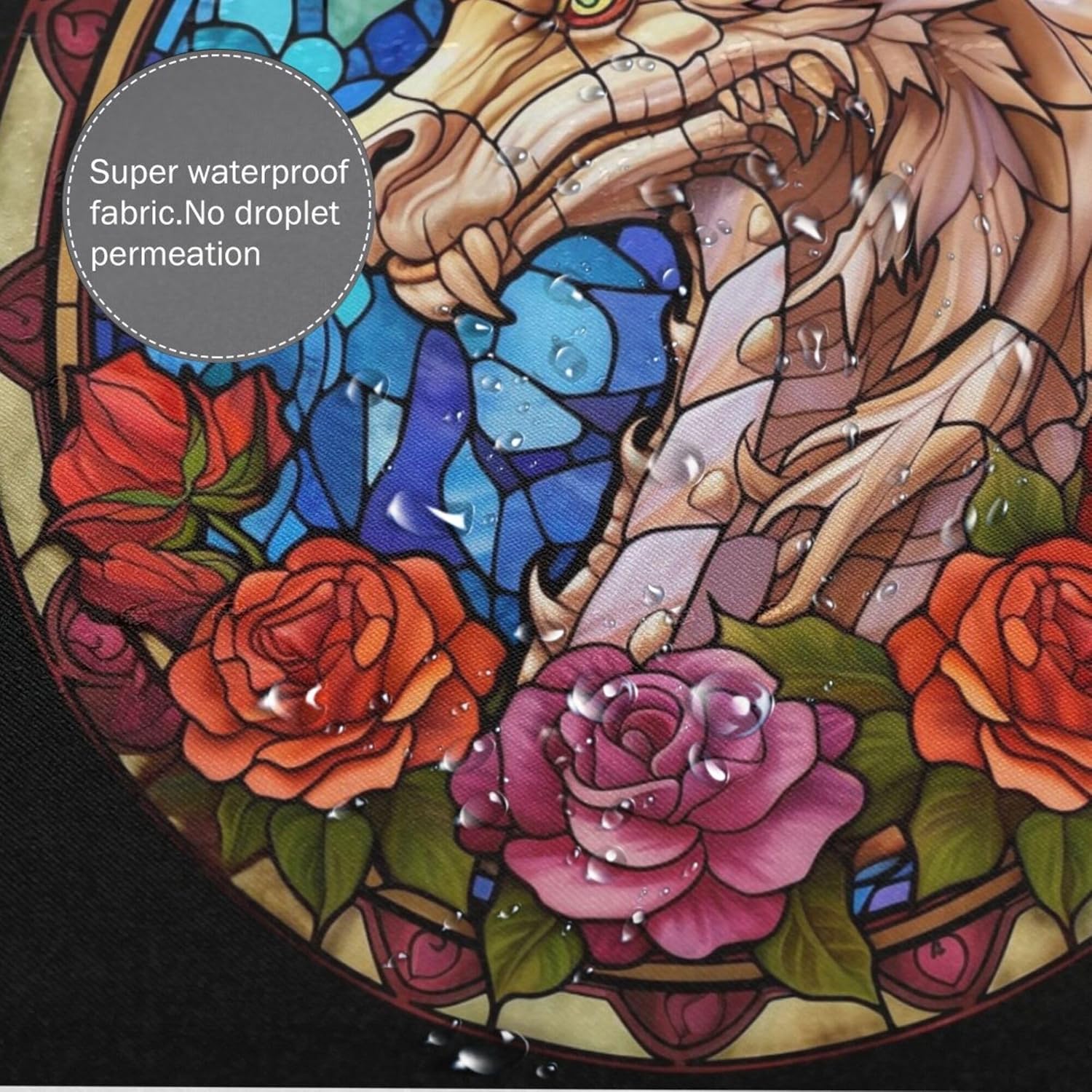 Juego de cortina de ducha de dragón para baño, diseño de hojas de flores, arte de vidrio, bohemio, tela abstracta de animales lindos, moderna,