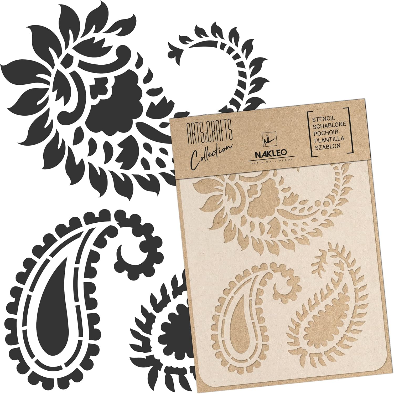 NAKLEO – Plantilla de plástico reutilizable para bricolaje, 8.3 x 11.7 pulgadas, estampado floral oriental turco de cachemira, pintura de pared para