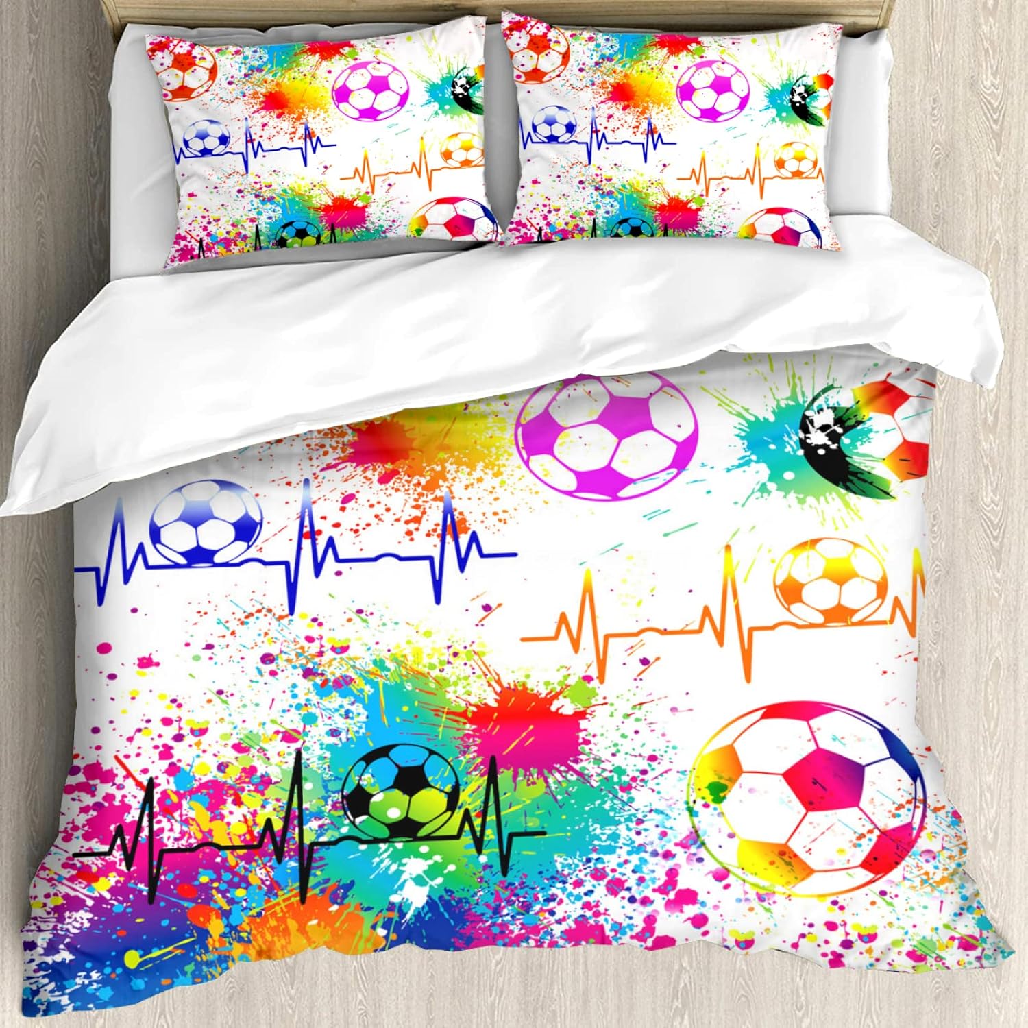 Brloote Juego de ropa de cama de pelota de fútbol con fundas de almohada a juego, tamaño individual, funda de edredón con temática deportiva de