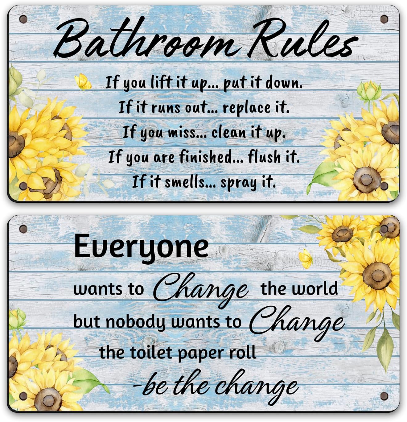 2 piezas de reglas de baño, decoración de pared divertidos de girasol, decoración de baño, decoración de playa, granja, decoración de baño de madera
